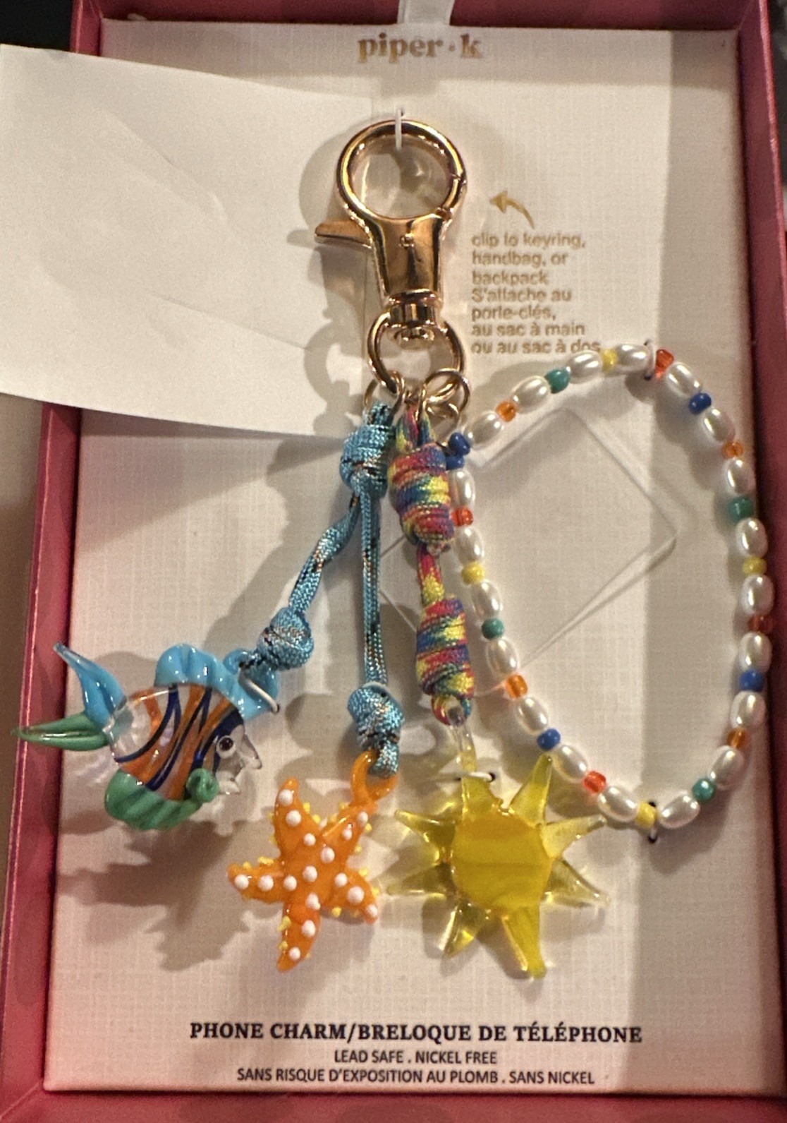 Piper K Fish Starfish Sun Seaglass Look Bag Charm & Key Chain Phone Charm New