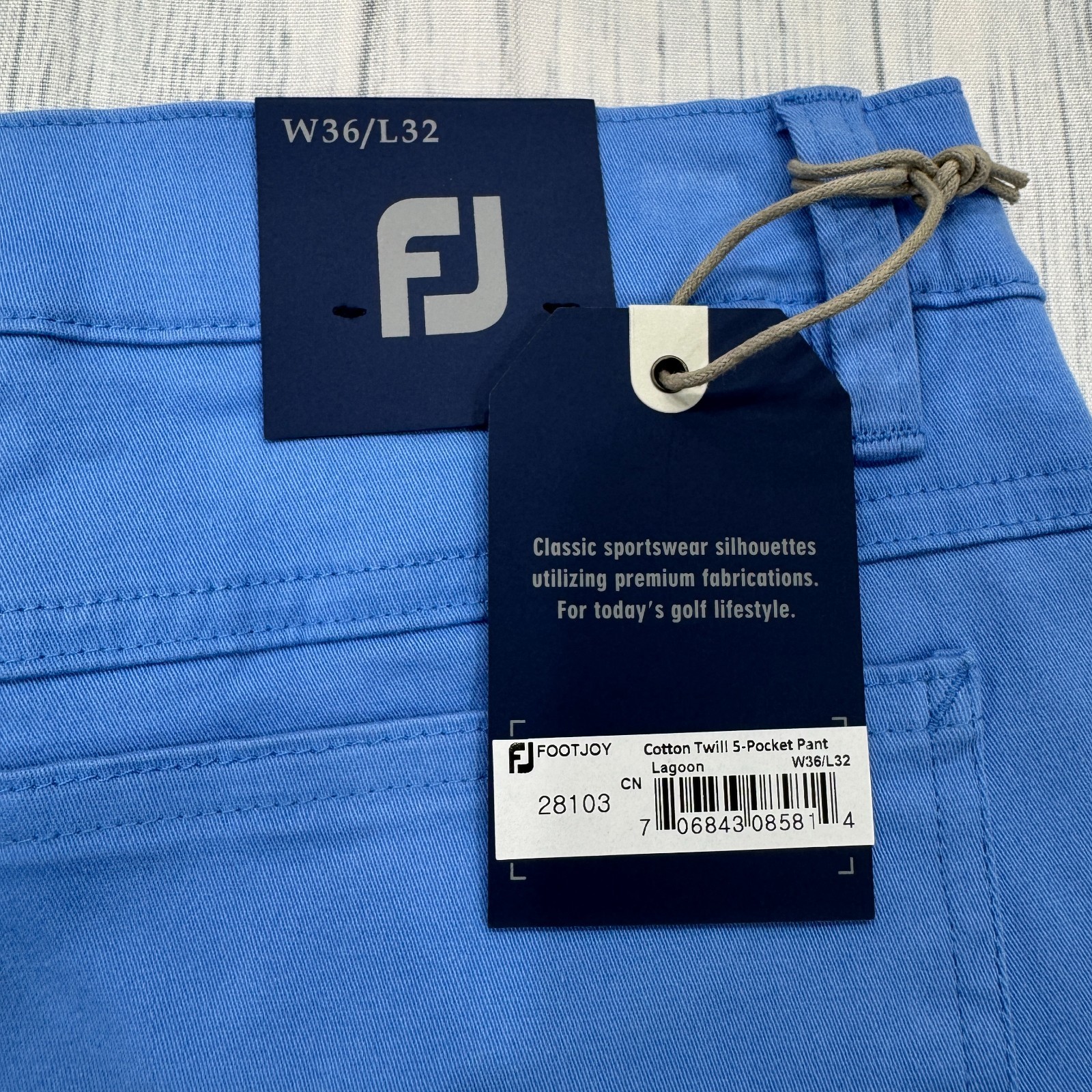 NWT Footjoy Cotton Twill 5 Pocket Pants Lagoon Blue 36×32 Golf Mens FJ $125