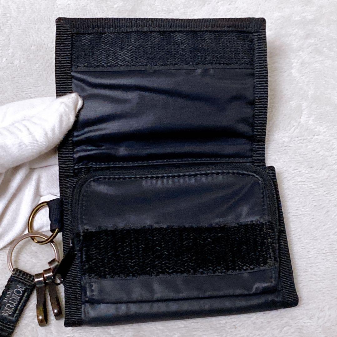 Porter Capsule Wallet Black Trifold with Keychain Used Compact Stylish