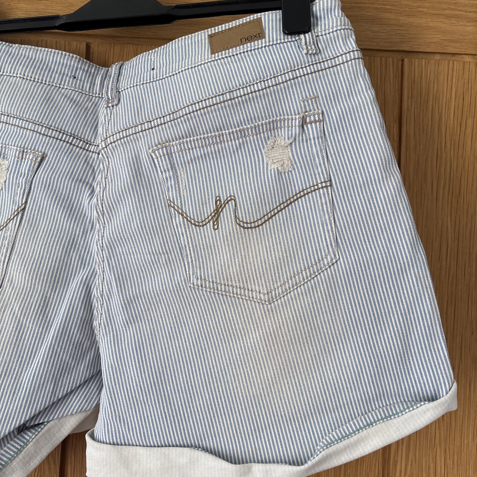 Next Light Wash Striped Distressed Denim Shorts Size 16 BNWOT