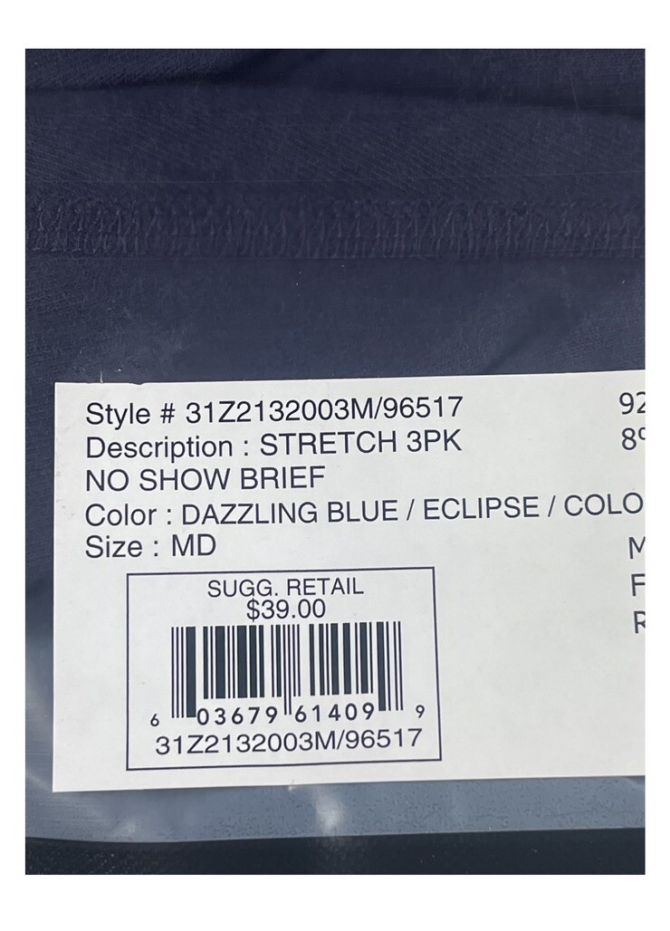 NWT 2(x)ist. 3 Pack. Breathable Stretch No Show Briefs. Blue. MSRP $39.00