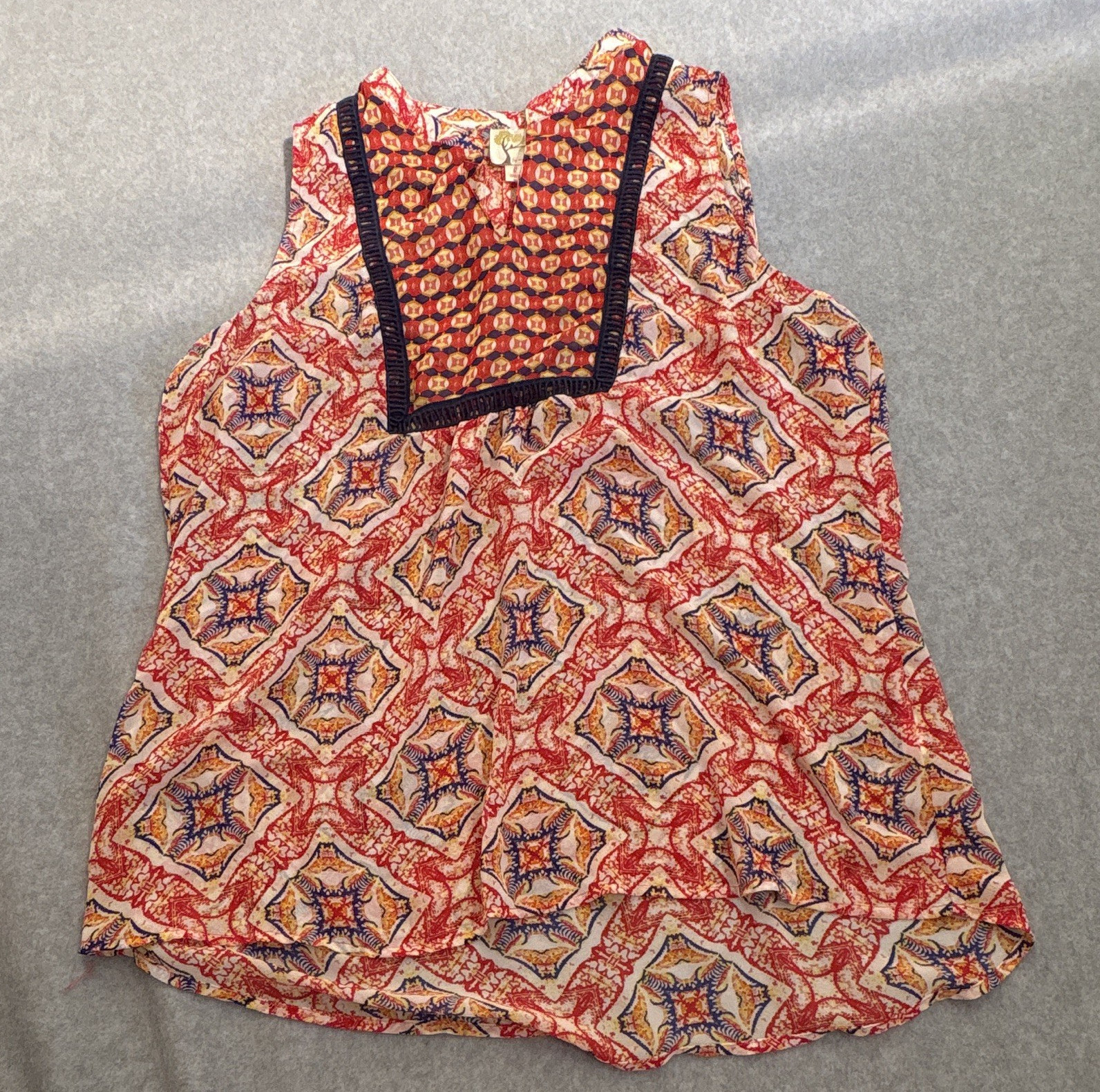 fig and flower Women’s Multicolor Geometric Square Neck Blouse Large