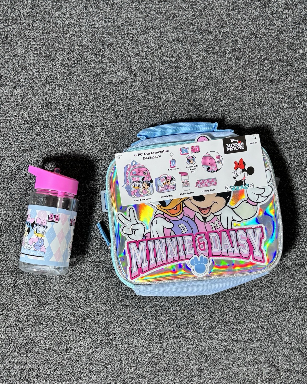 Disney Minnie Mouse Daisy Duck Girls Backpack Set Bolsa de almuerzo Botella 17in