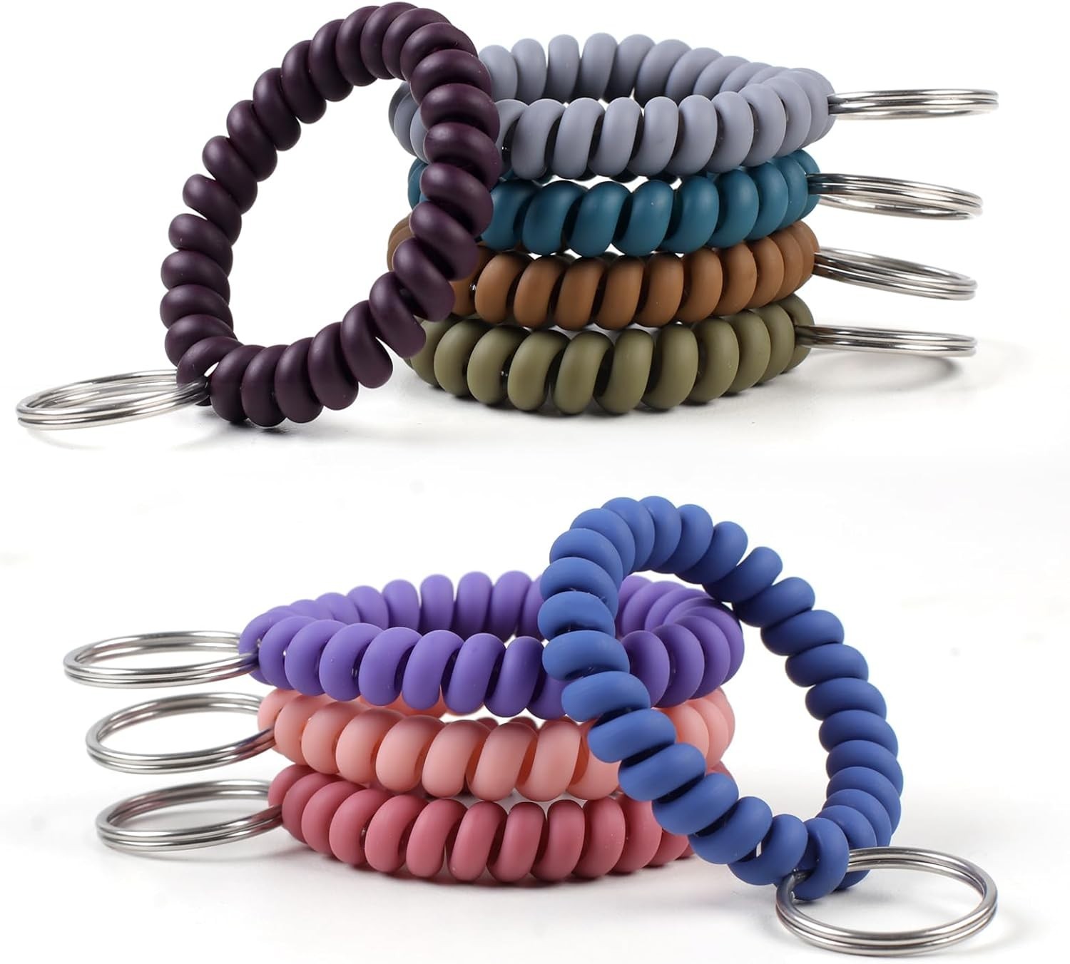 9 Pcs Wristlet Keychain Flexible Spiral Coil Wrist Band Bracelet Key Holder