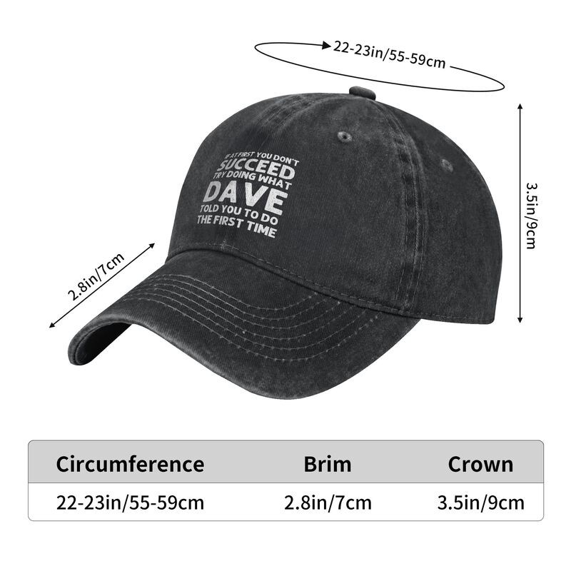 SUCCEED DAVE Unisex Washed Baseball Cap Funny Graphic Print Adjustable Sun Hat