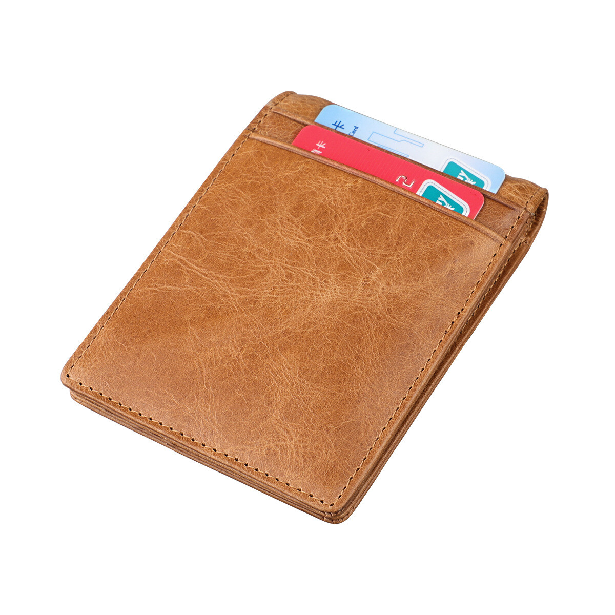Mens Minimalist Money Clip Slim Bifold RFID Blocking Leather Front Pocket Wallet