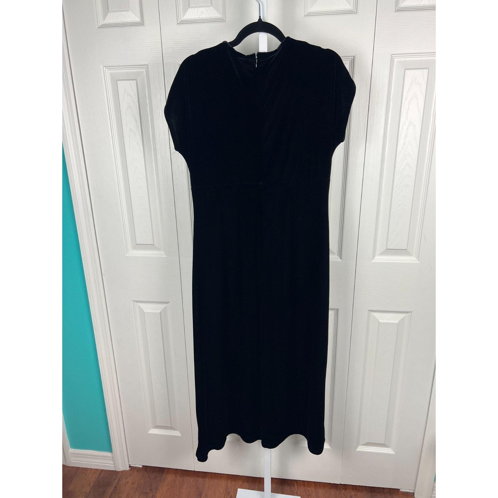 90s Goth Black Velvet Maxi Dress Empire Waist Minimalist 10 Medium