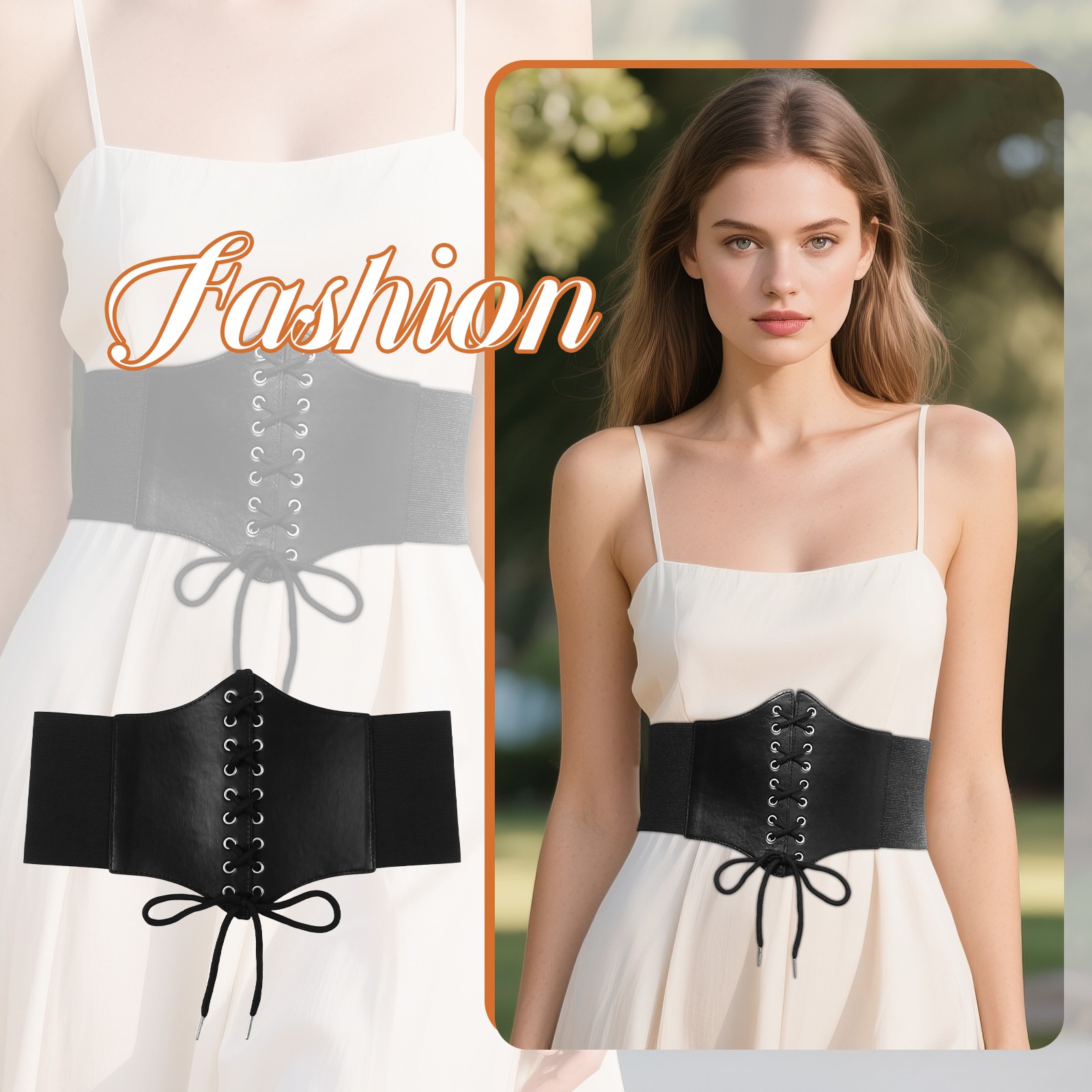 Women’s Adjustable Buckle Elastic Lace-up Tied Corset Waist Belt for Dress Shirt