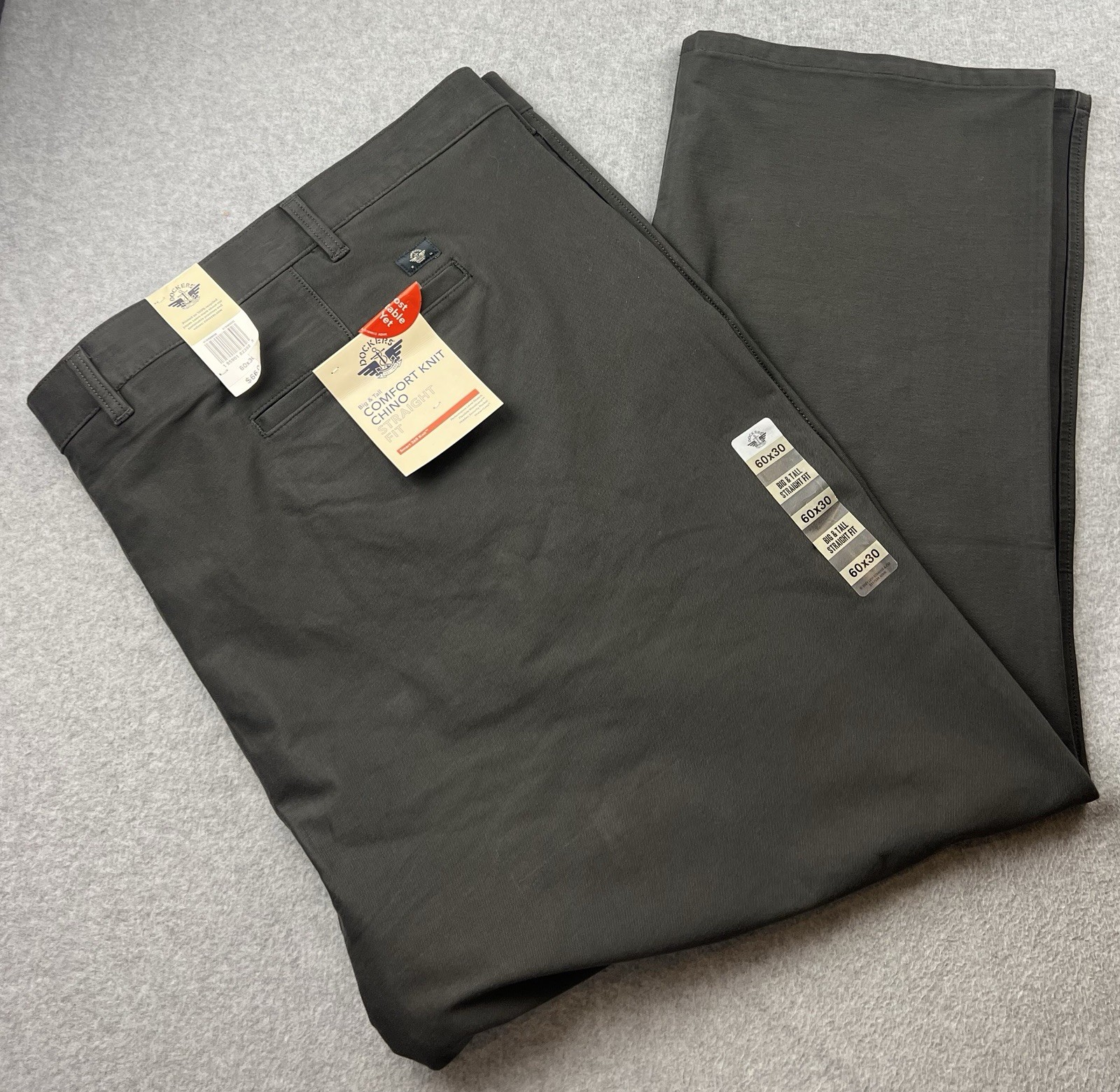 Dockers Men’s Comfort Smart Knit Chino Pants Straight Fit W60 L30 Dark Gray NWT