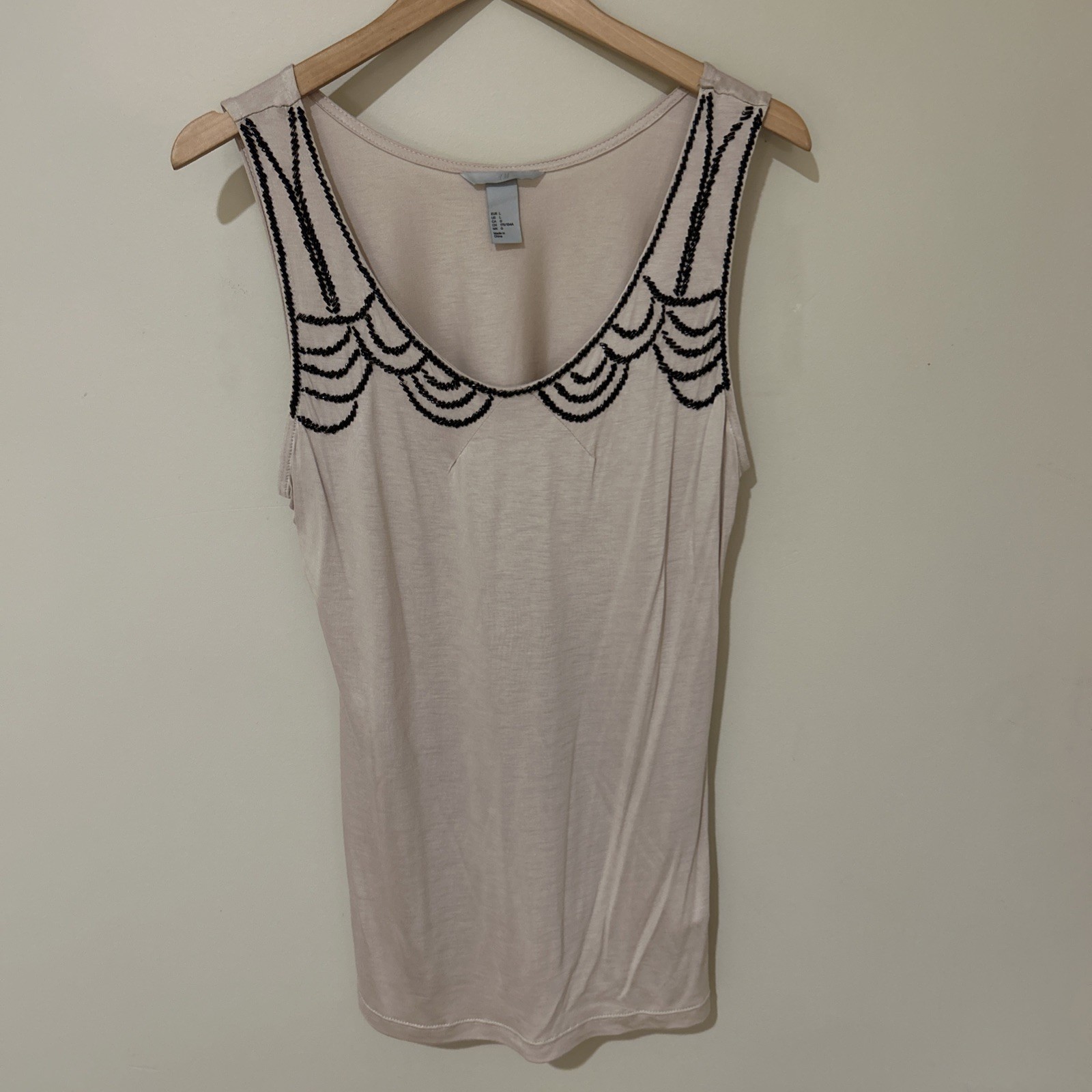 H & M Beige Beaded Sleeveless Top Size L