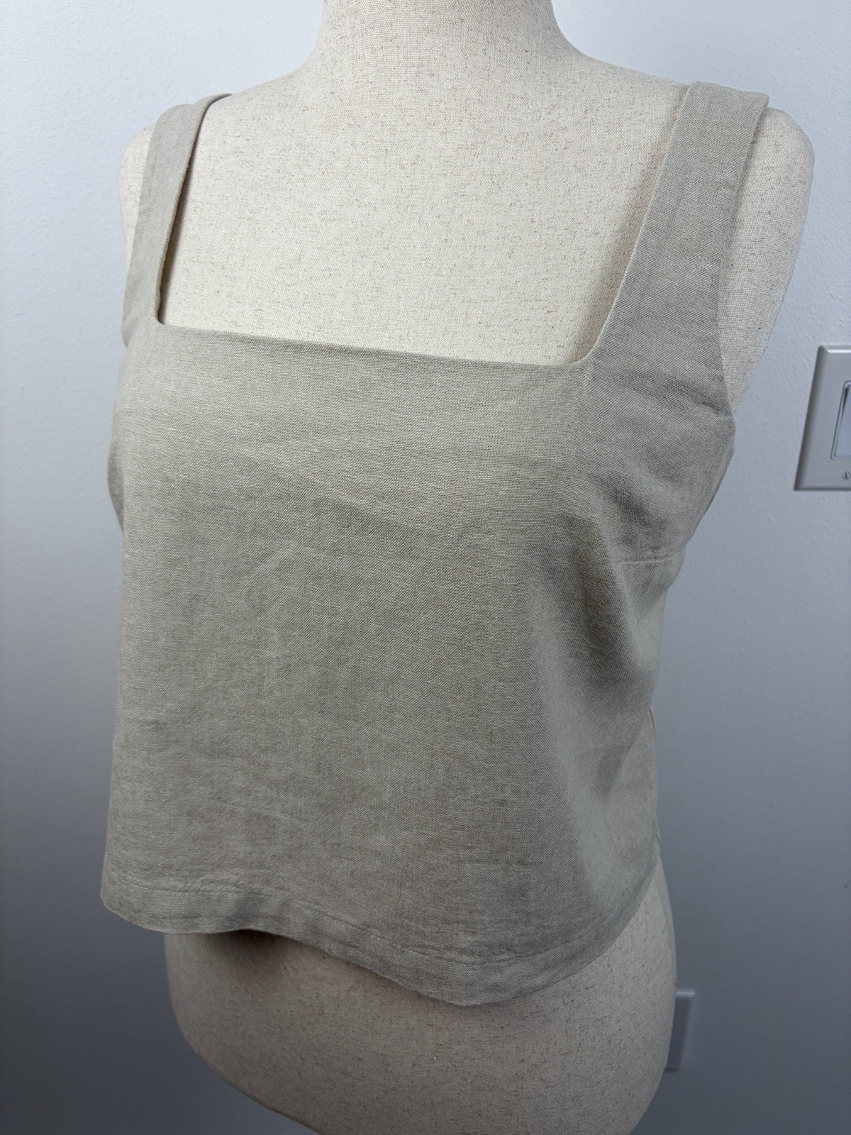 Old Navy Linen Blend Square Neck Tank Top Natural Beige Large
