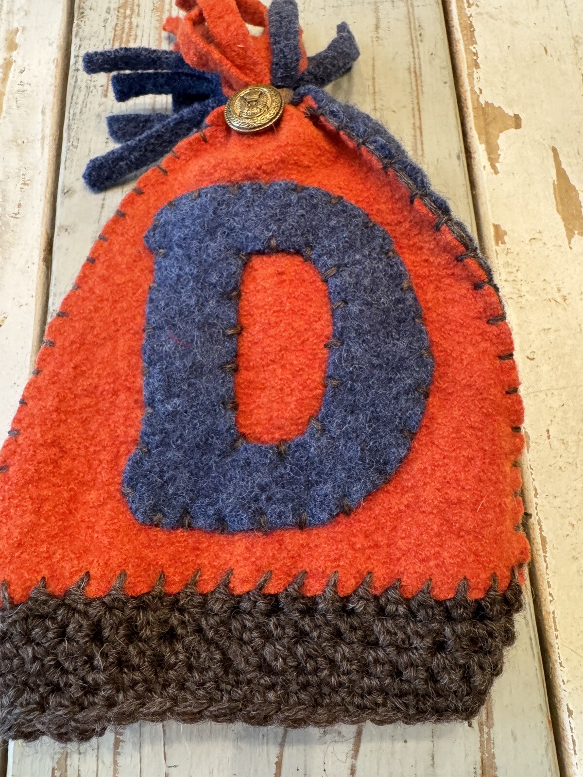 Just a cool kids beanie boggin winter hat block letter “D” handcrafted