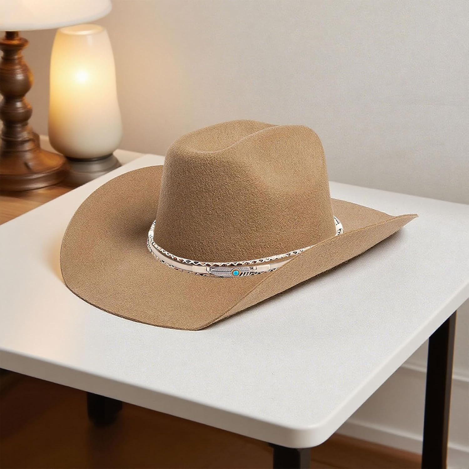 Cowboy Hat Band for Women Men,Handmade Western Leather Hatbands, Turquoise Beads