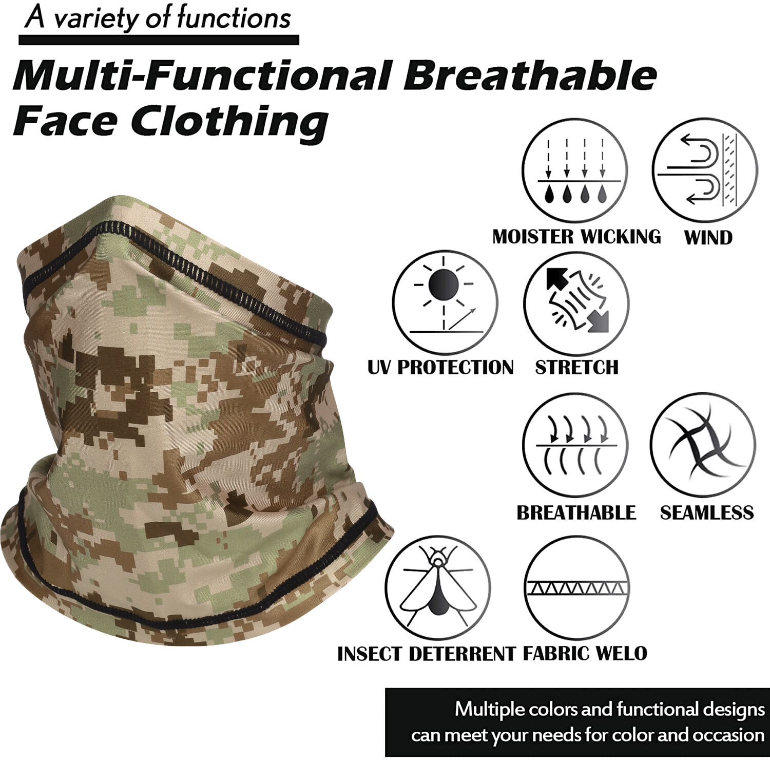 Face Mask UV Sun Shield Neck Gaiter Scarf Outdoor Windproof Balaclava Face Cover