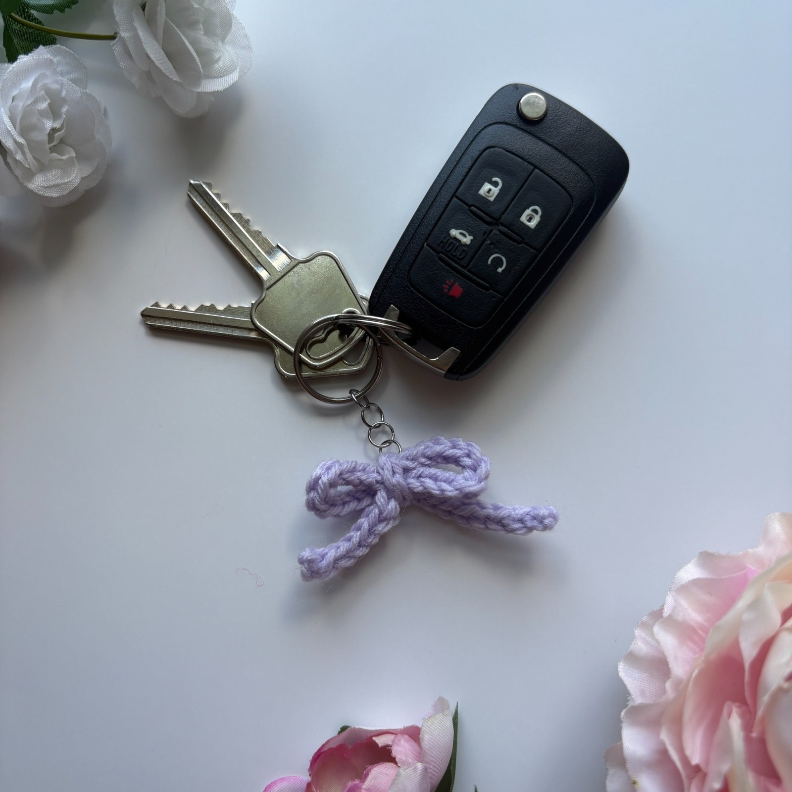 Handmade Crochet Mini Ribbon Bow Keychain 💜 Coquette Lilac Keyring Charm