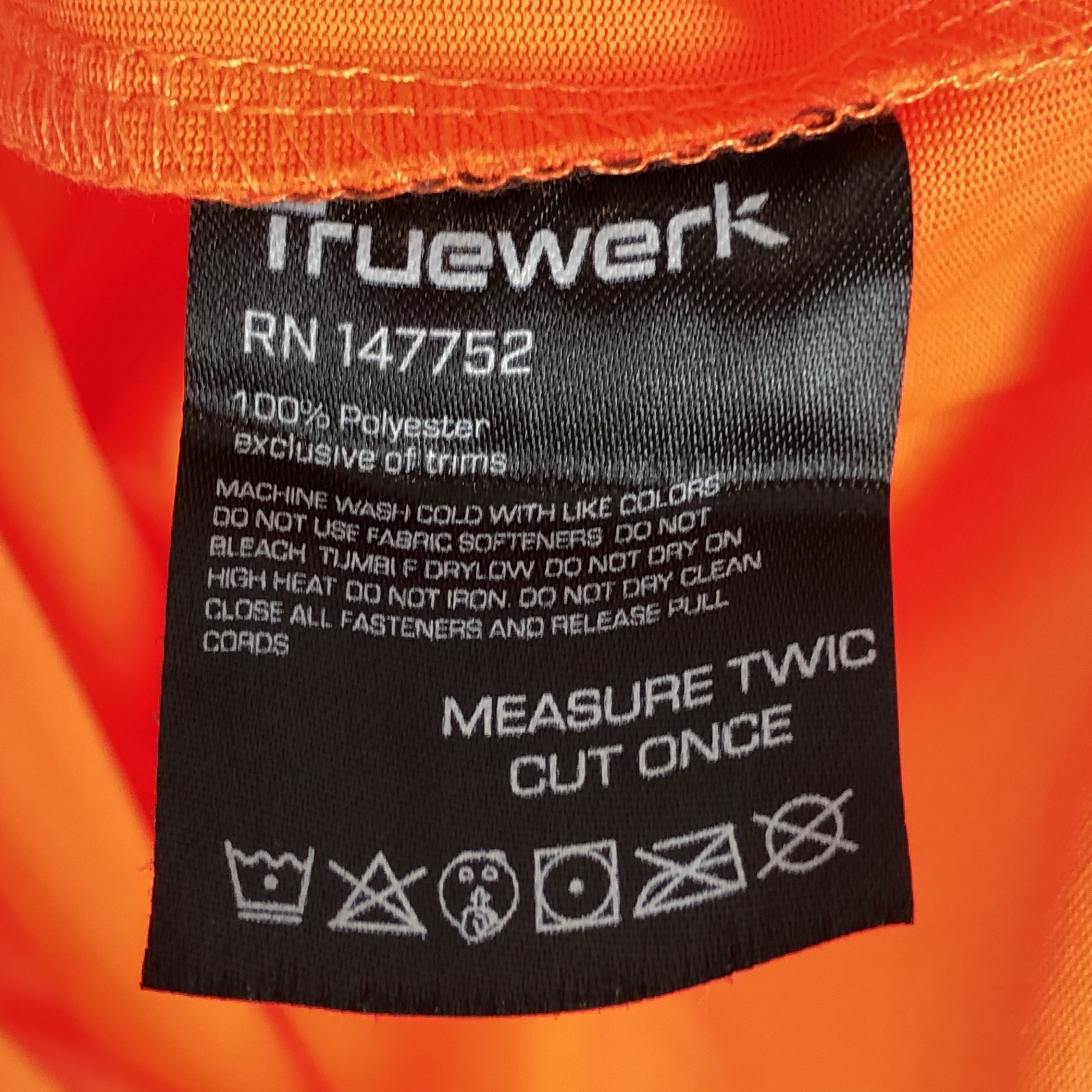 Truewerk T. 5 Werk Hoody Mens L Orange Performance Lightweight Workwear UV