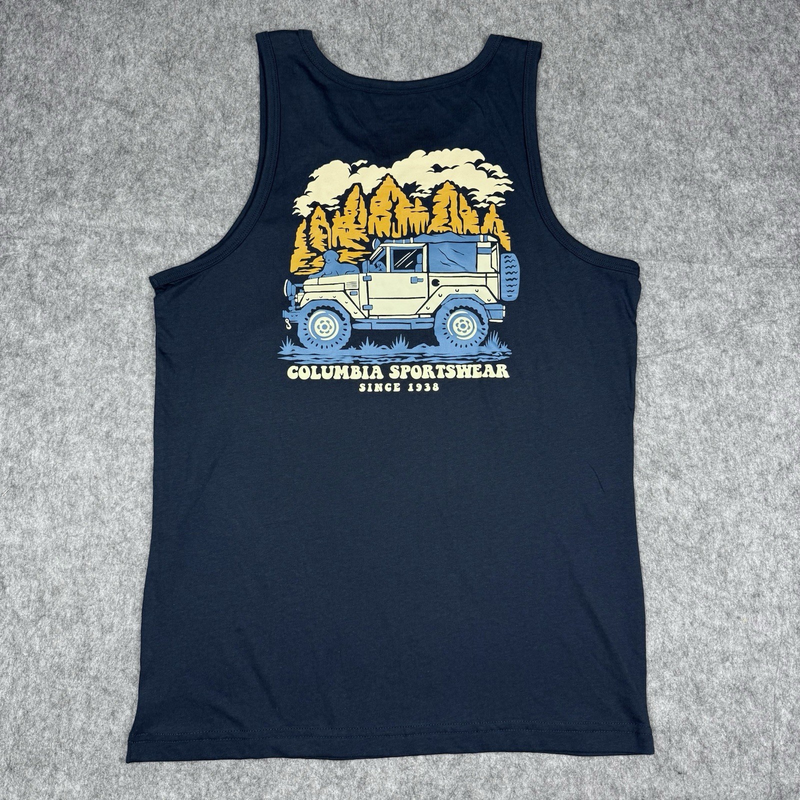 Columbia NWT Navy Blue Mens M Graphic Logo Sleeveless Tank Top T Shirt Gym