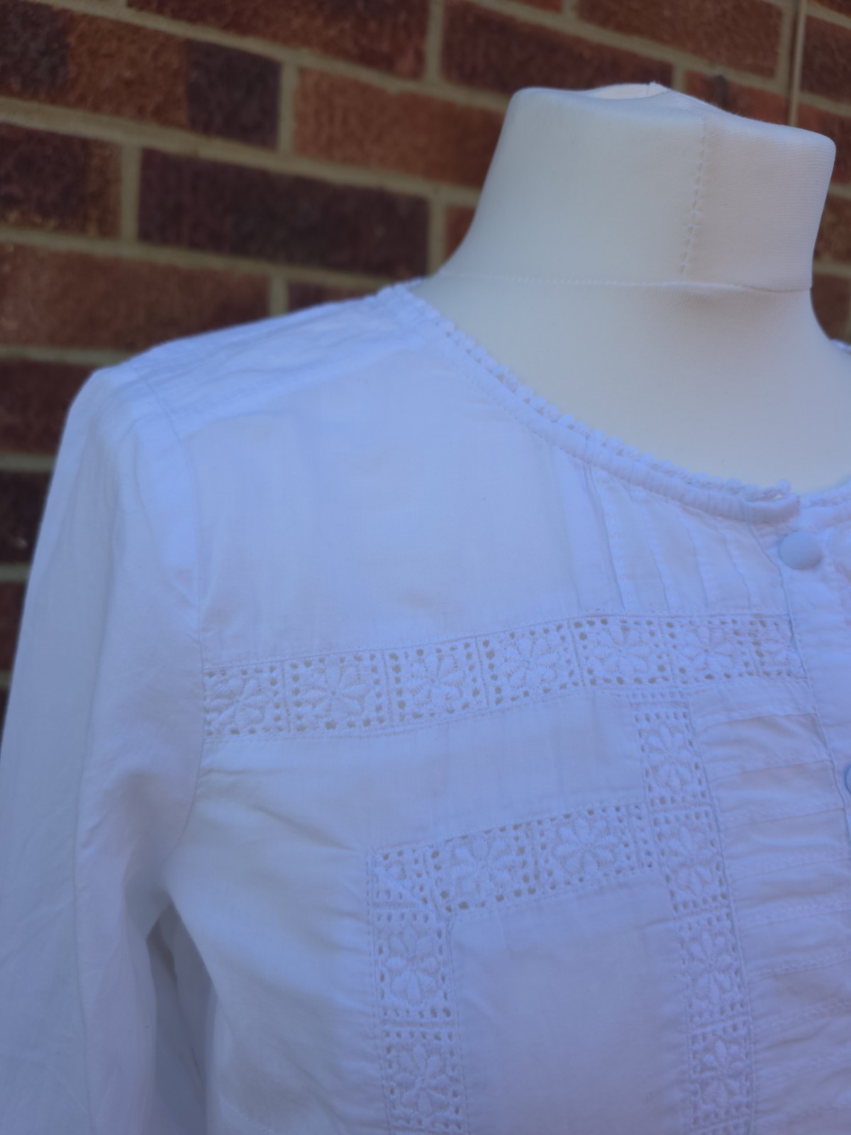 Marks & Spencer White 100% Cotton Anglaise Broderie Openwork Embroidered Blouse