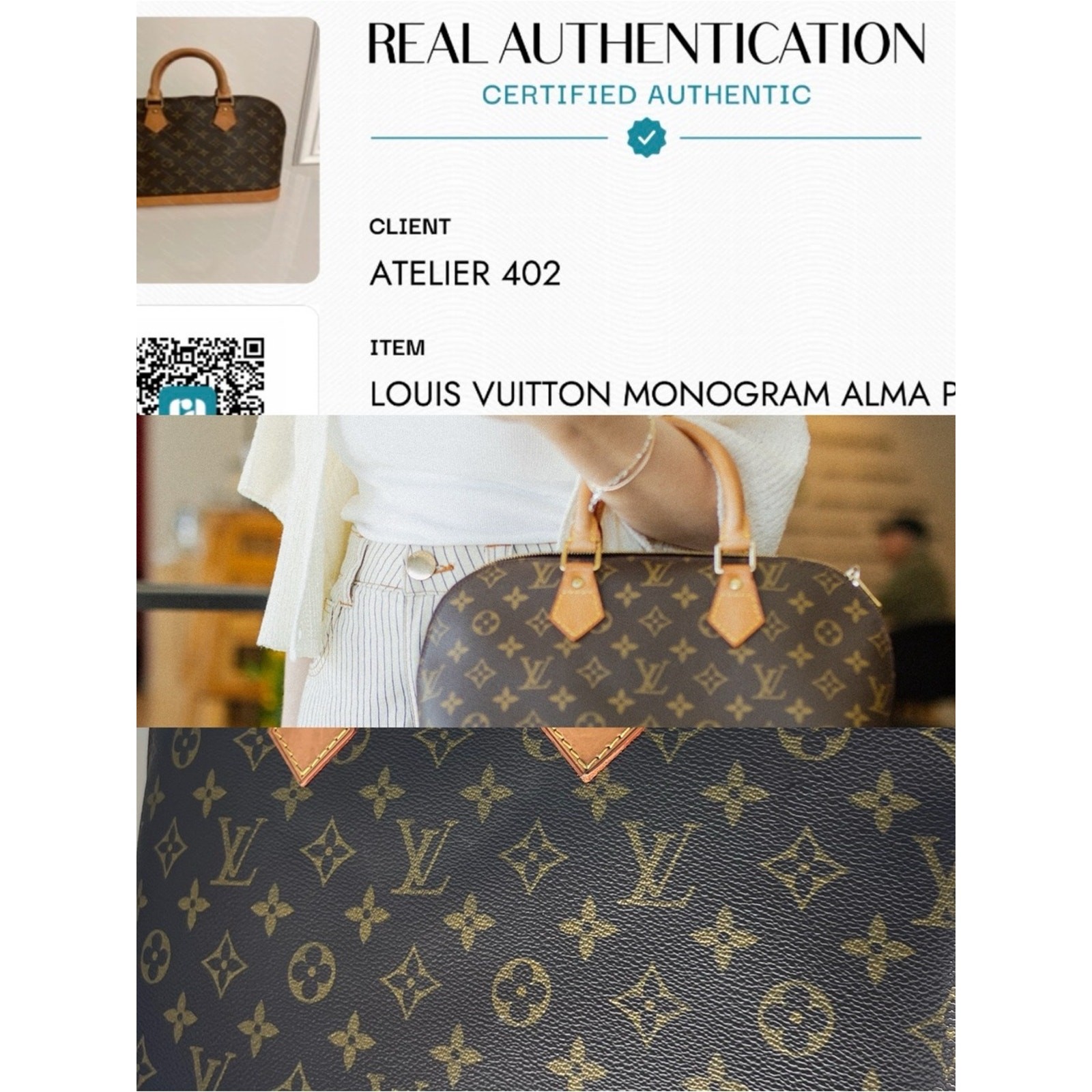 Authentic Louis Vuitton Alma PM handbag in classic Monogram canvas