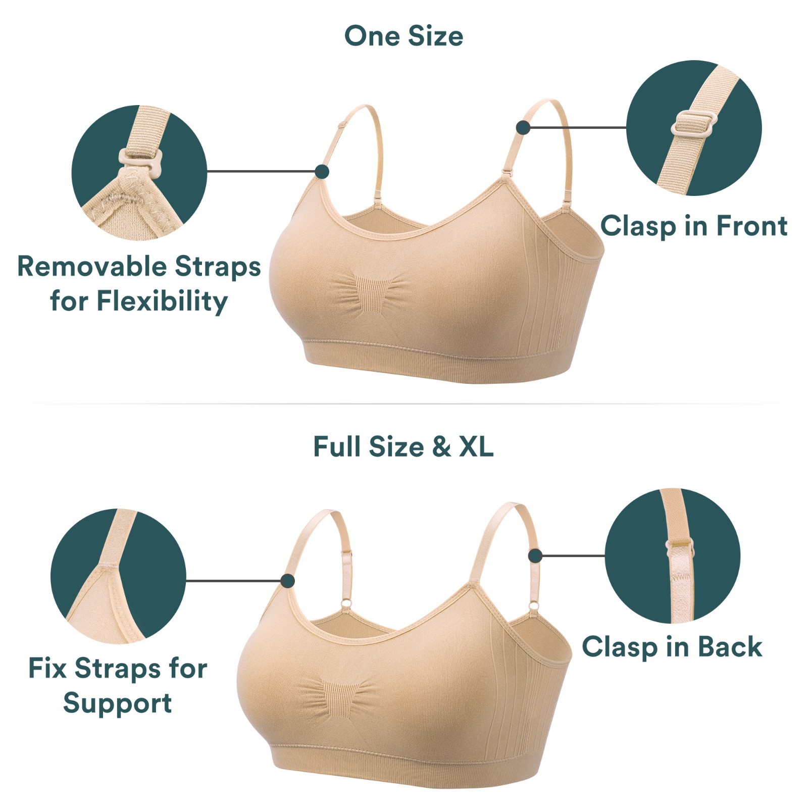 Women’s Seamless T-Shirt Bra Wireless Padded Bralette, No Underwire Everyday Bra