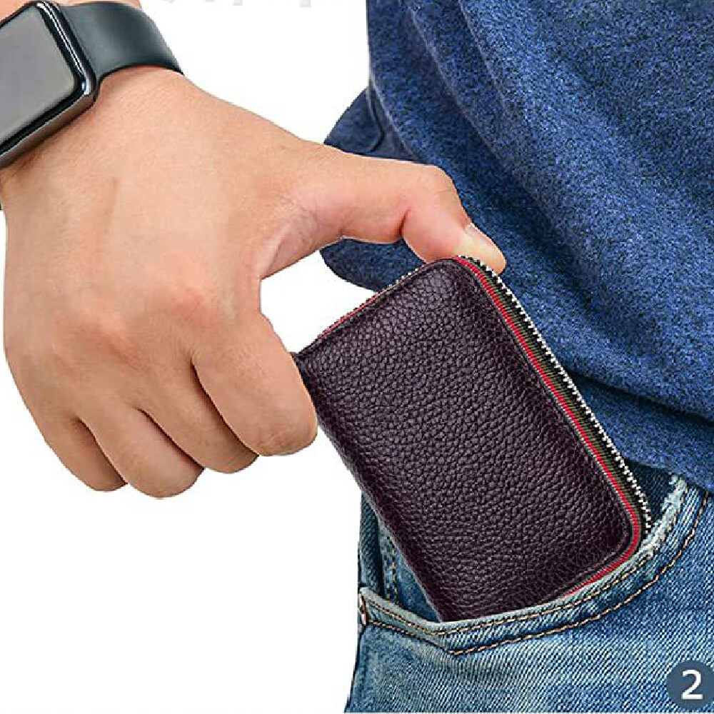RFID Blocking Women’s Genuine Leather Wallet Credit Card Holder Zipper Pocket