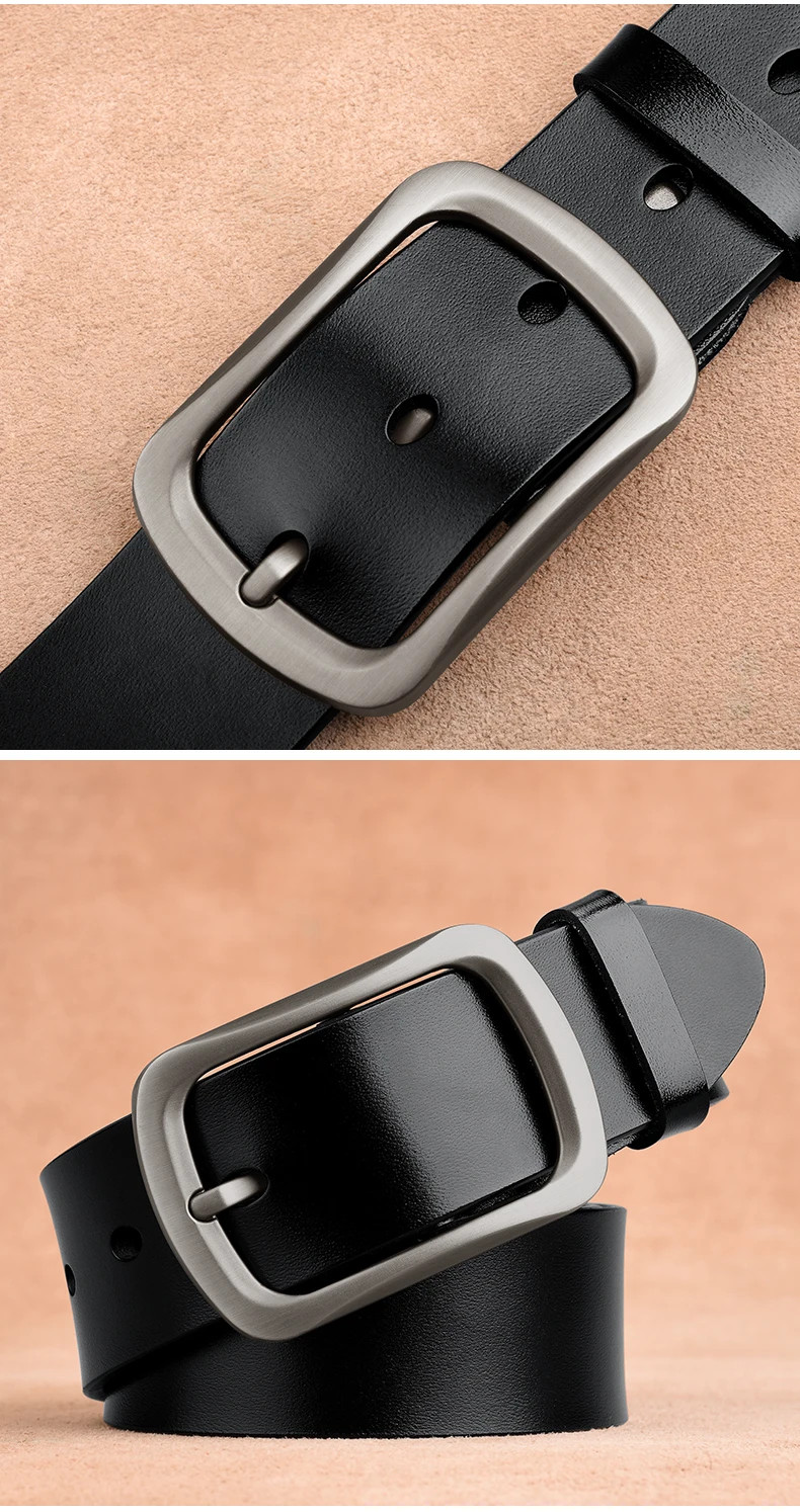 Genuine Leather Waist Belt Cowhide 3.8cm Men’s Plus Size Pin Buckle Jeans Belts