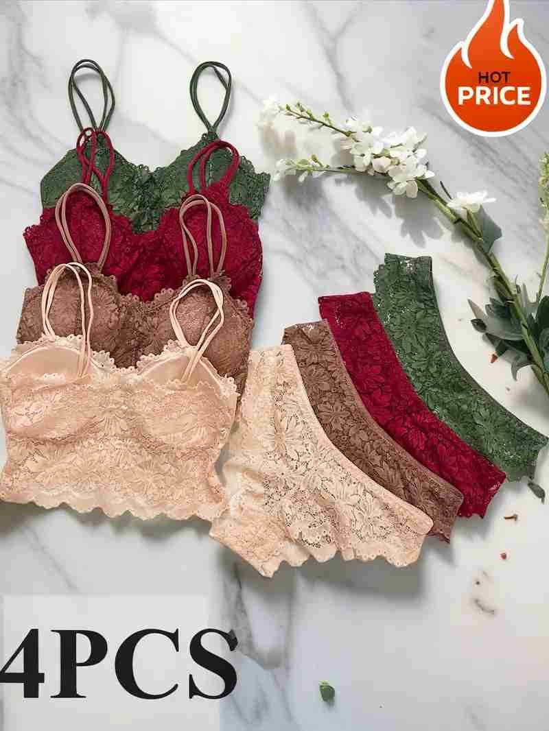 Women Push Up Bra Set Embroidery Bra Lace Panties Briefs Underwear 32-40abcd Cup