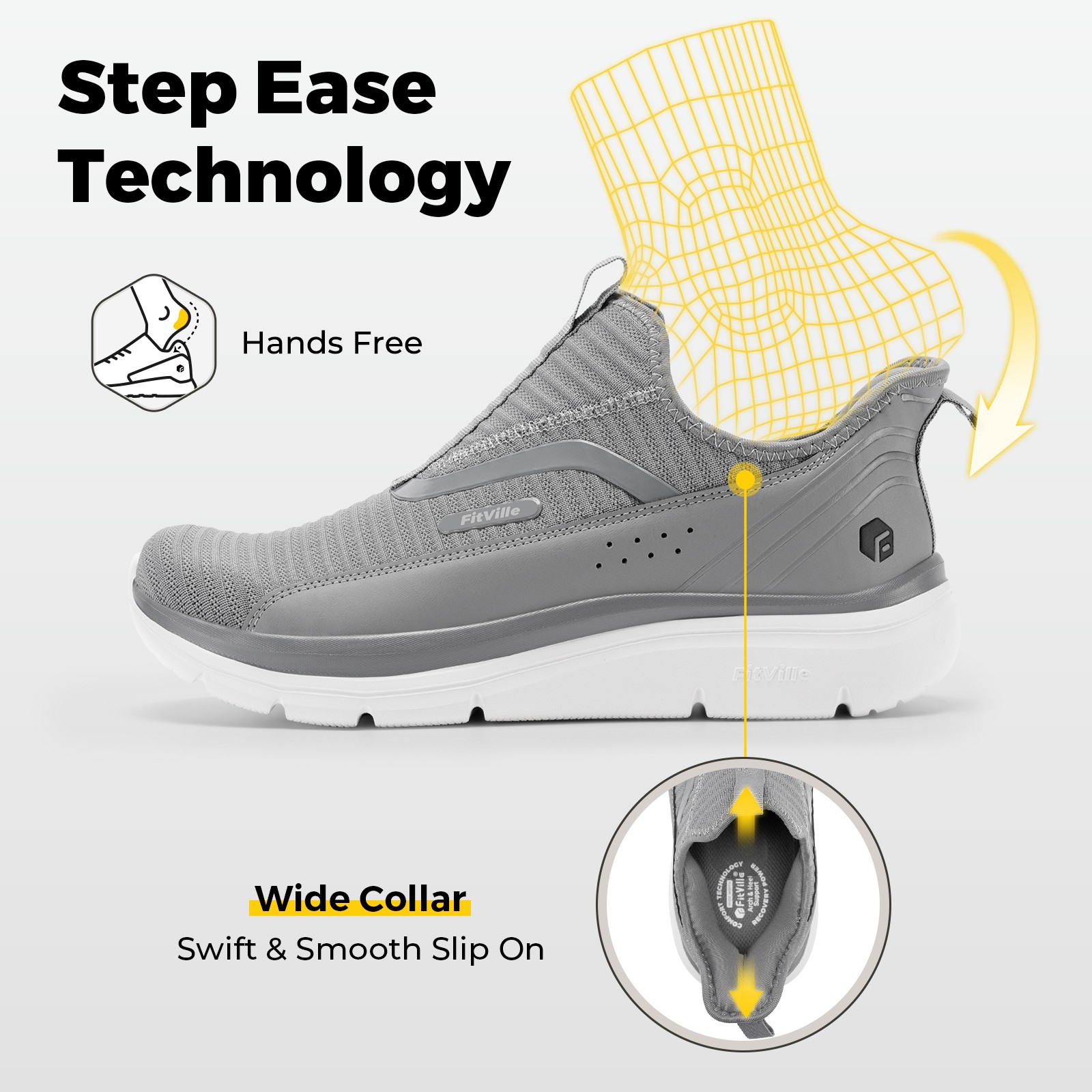 FitVille Men’s Extra Wide Slip On Walking Shoes Arch Support Sneakers