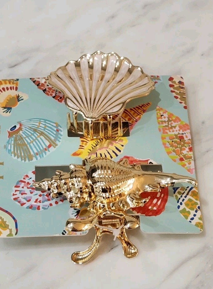 NEW! Piper K SeaShell Polished Gold-Tone Large Hair Claws – Set of 2