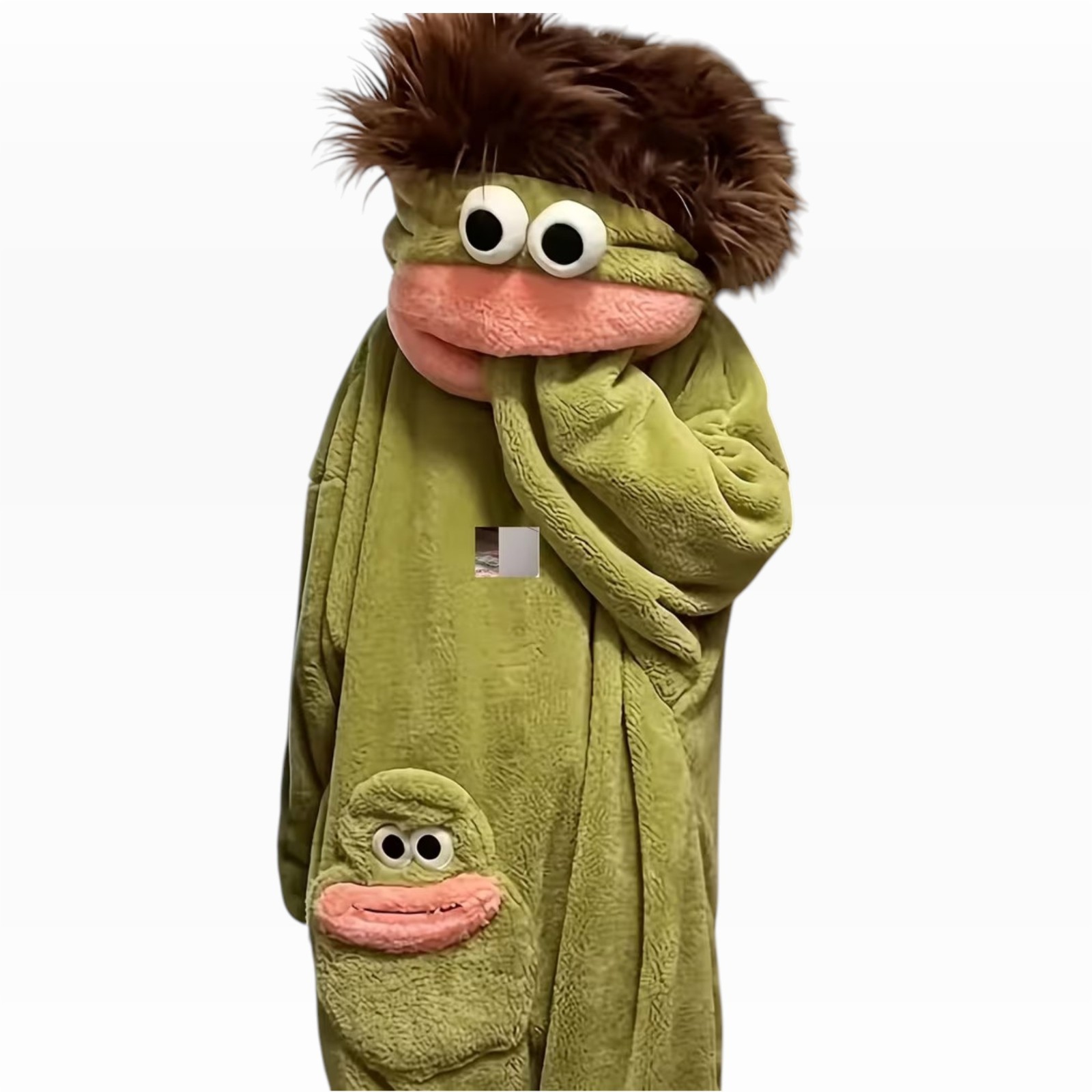 Dramatic Green Puppet Mascot Costume Big Mouth Character Halloween Party Suit
