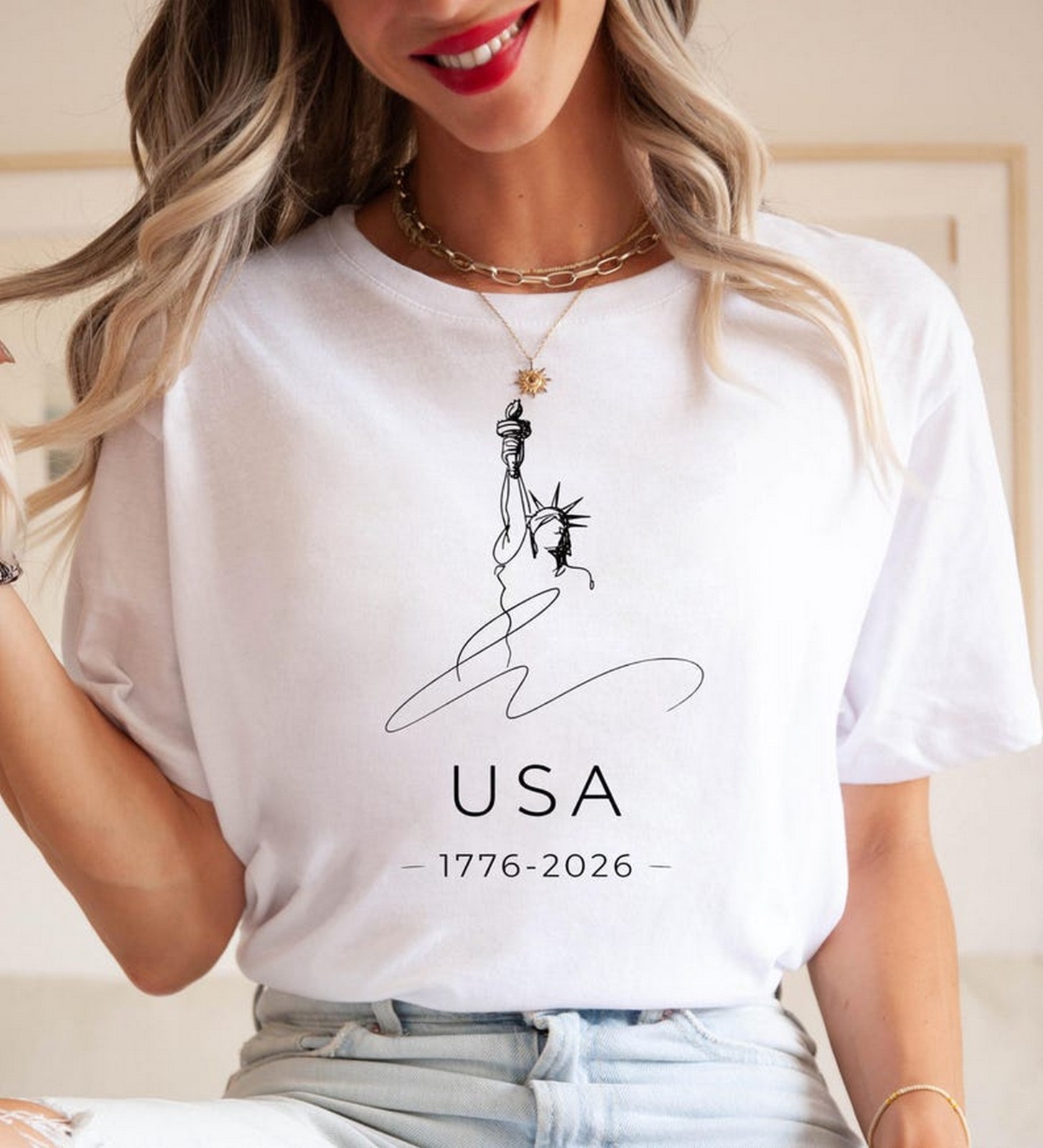 Line Art Statue of Liberty USA 1776-2026 Shirt, Patriotic 4th of July Tee