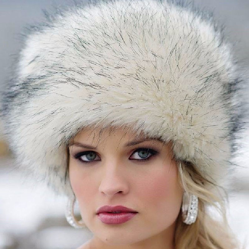 Women Fluffy Ski Hat Faux Fur Hat Thick Cycling Warm Cap Winter Outdoor Hats