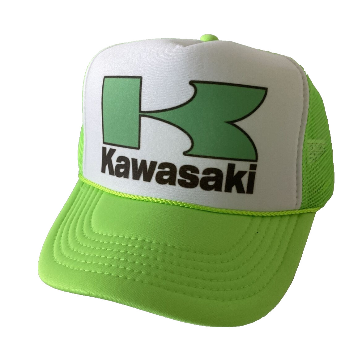 Vintage Kawasaki Motorcycle Trucker Hat Adjustable snapback Hat Neon Green