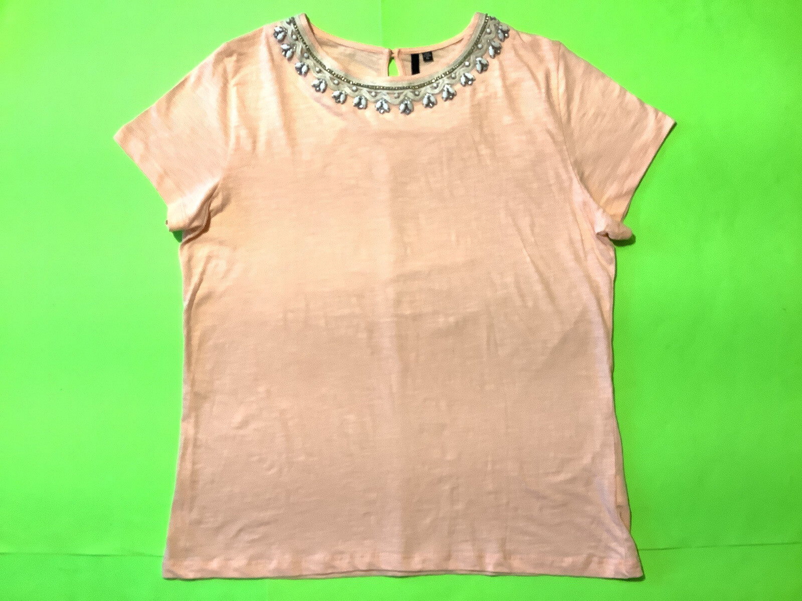 MIK Women’s Short Sleeve T-Shirt Size X-Large Peach w/Embellishment Beads NEW