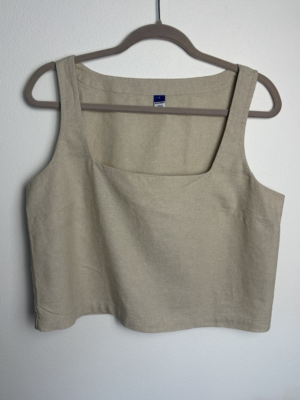 Old Navy Linen Blend Square Neck Tank Top Natural Beige Large