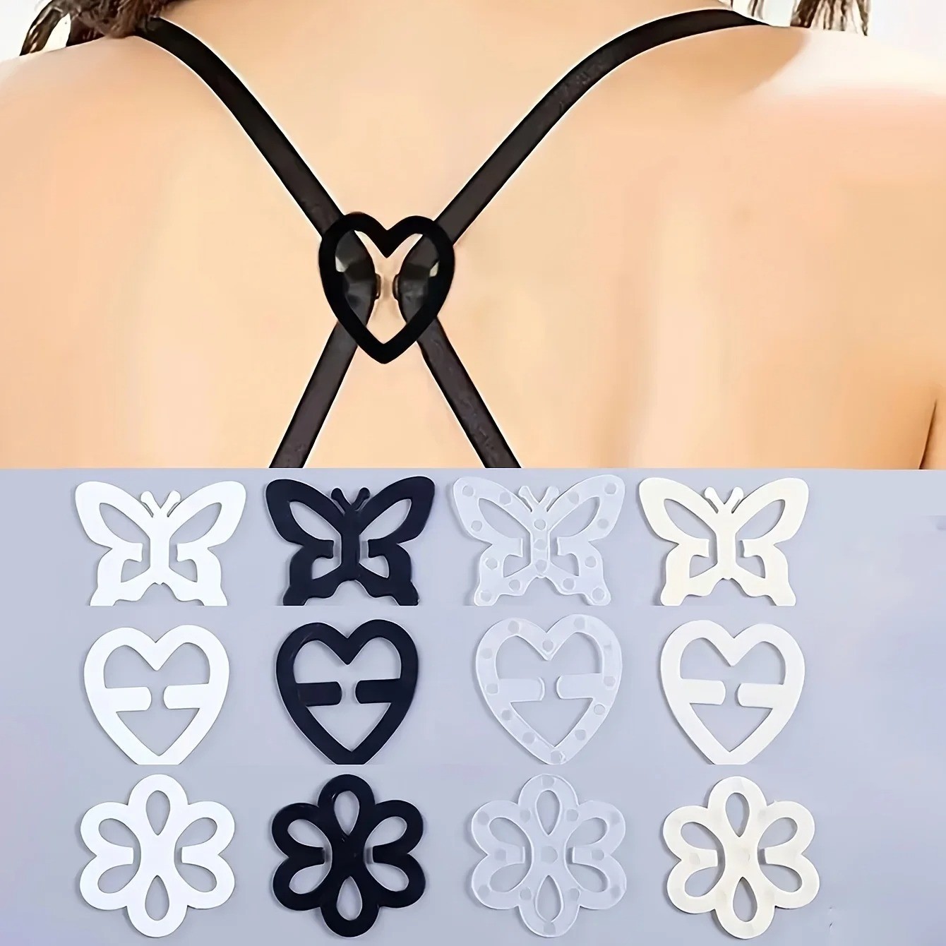 12Pcs Bra Strap Anti Slip Buckle Invisible Adjustable Butterfly Heart Clip