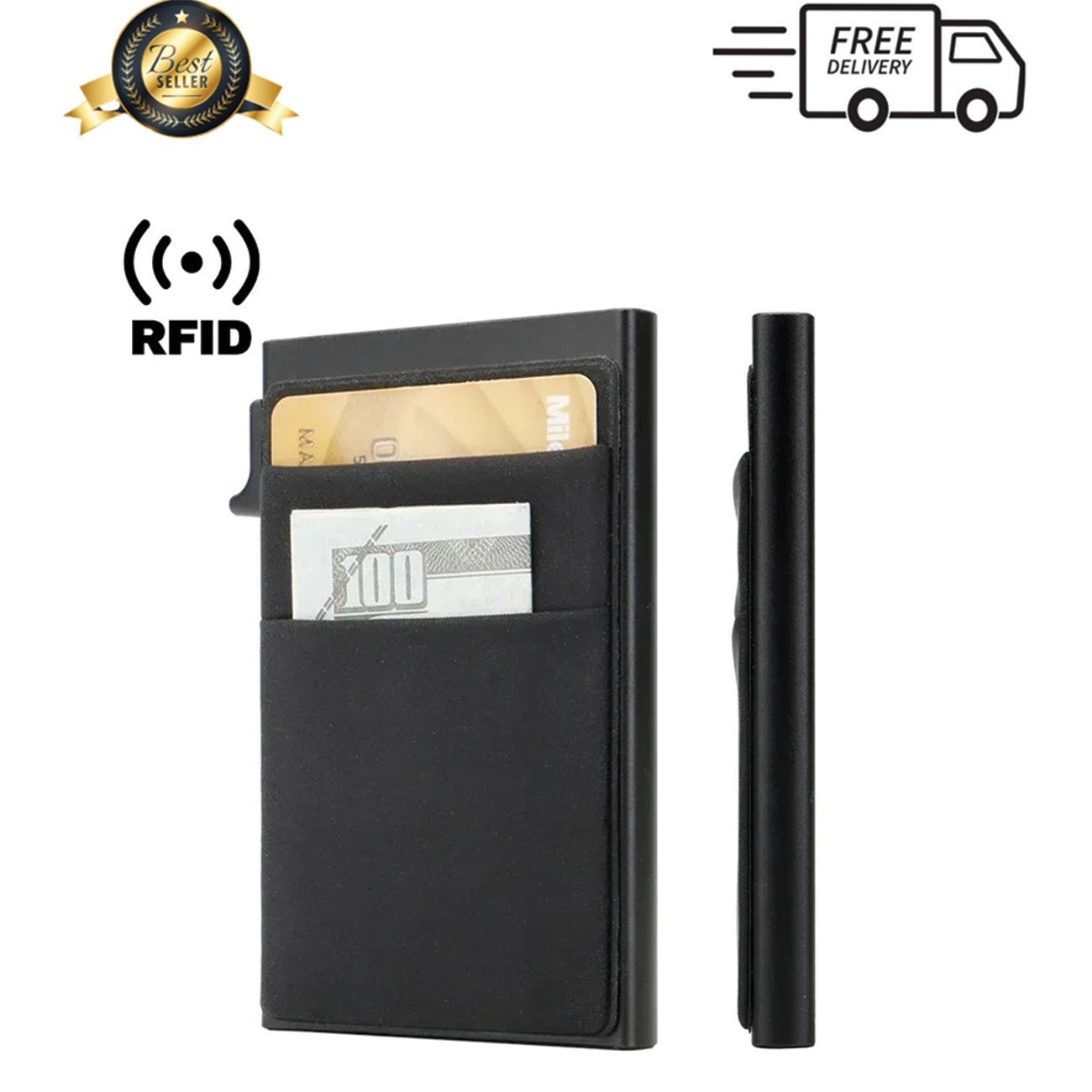 Mens RFID Blocking Wallet Slim Credit Card Holder Black Minimalist Auto Pop Up