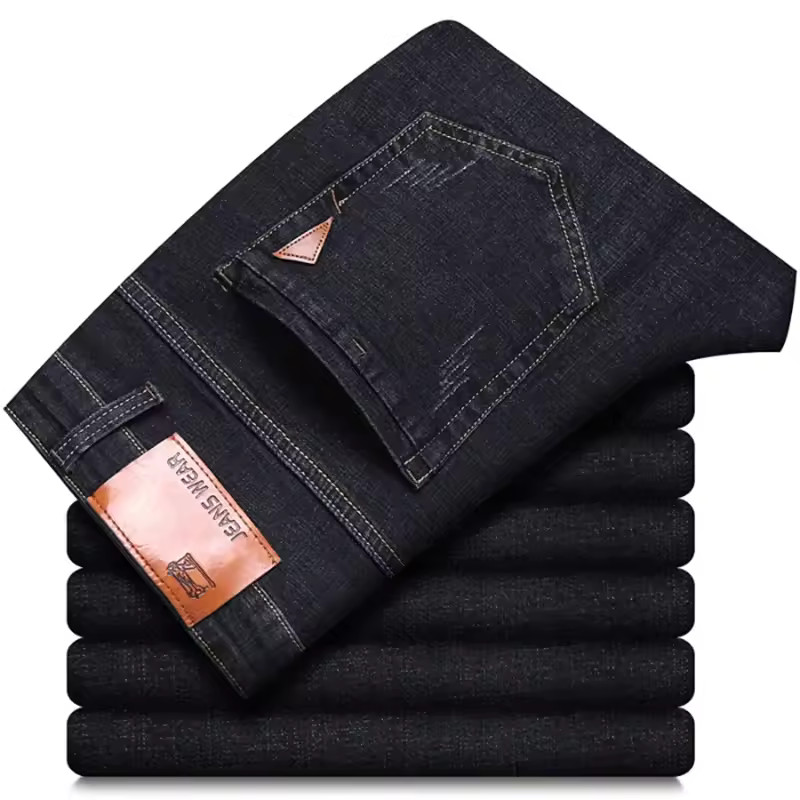 Men’s Casual Straight Leg Jeans Soft Stretch Denim Zipper Fly Blue Black Pants