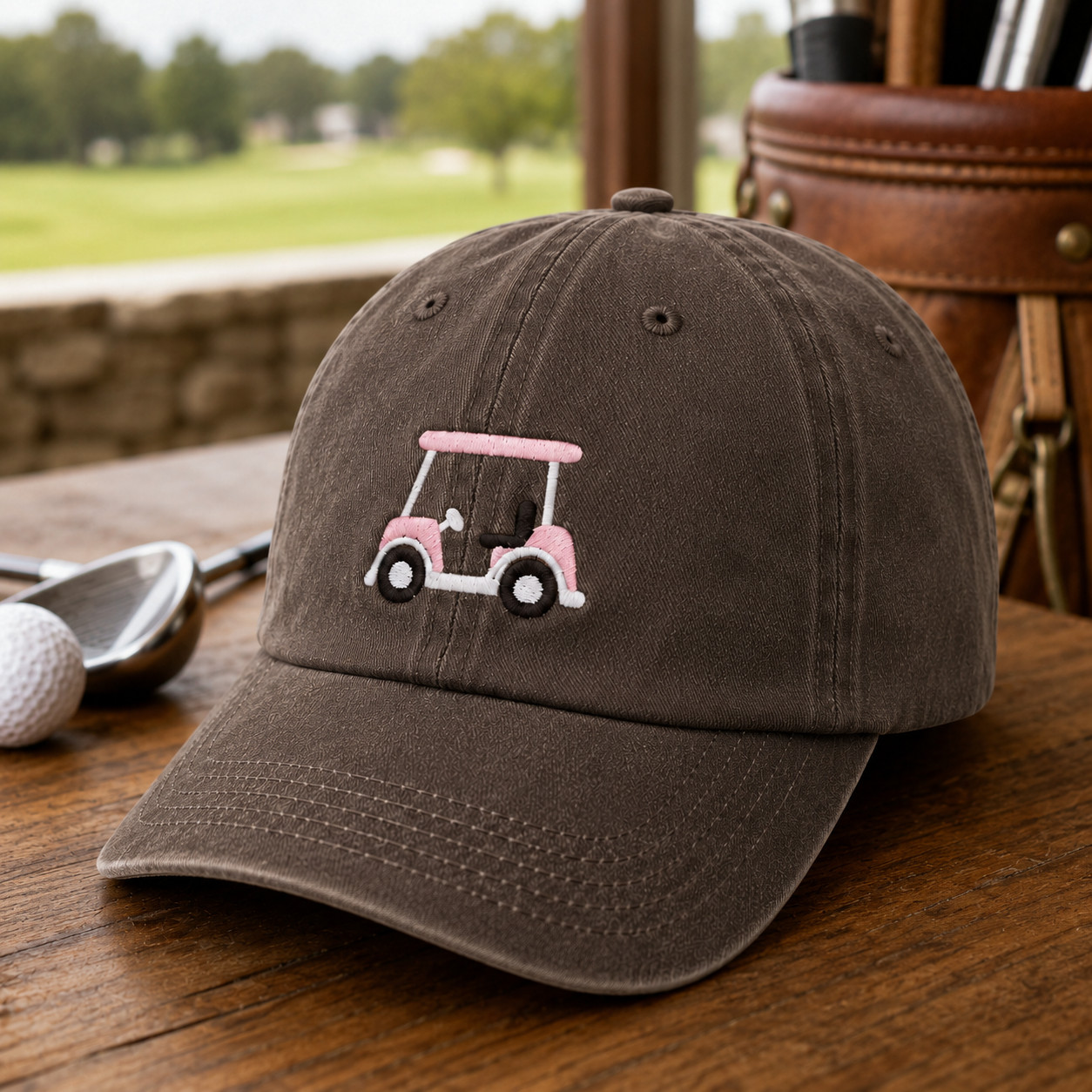 Embroidered Golf Cart Baseball Hat, Country Club Sporty Dad Cap
