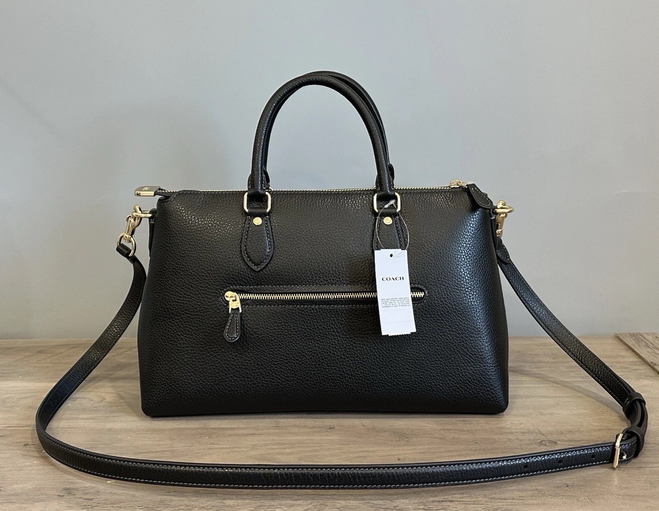 COACH Georgia Satchel Bag In Refined Pebble Leather – CR156 – Gold/Black