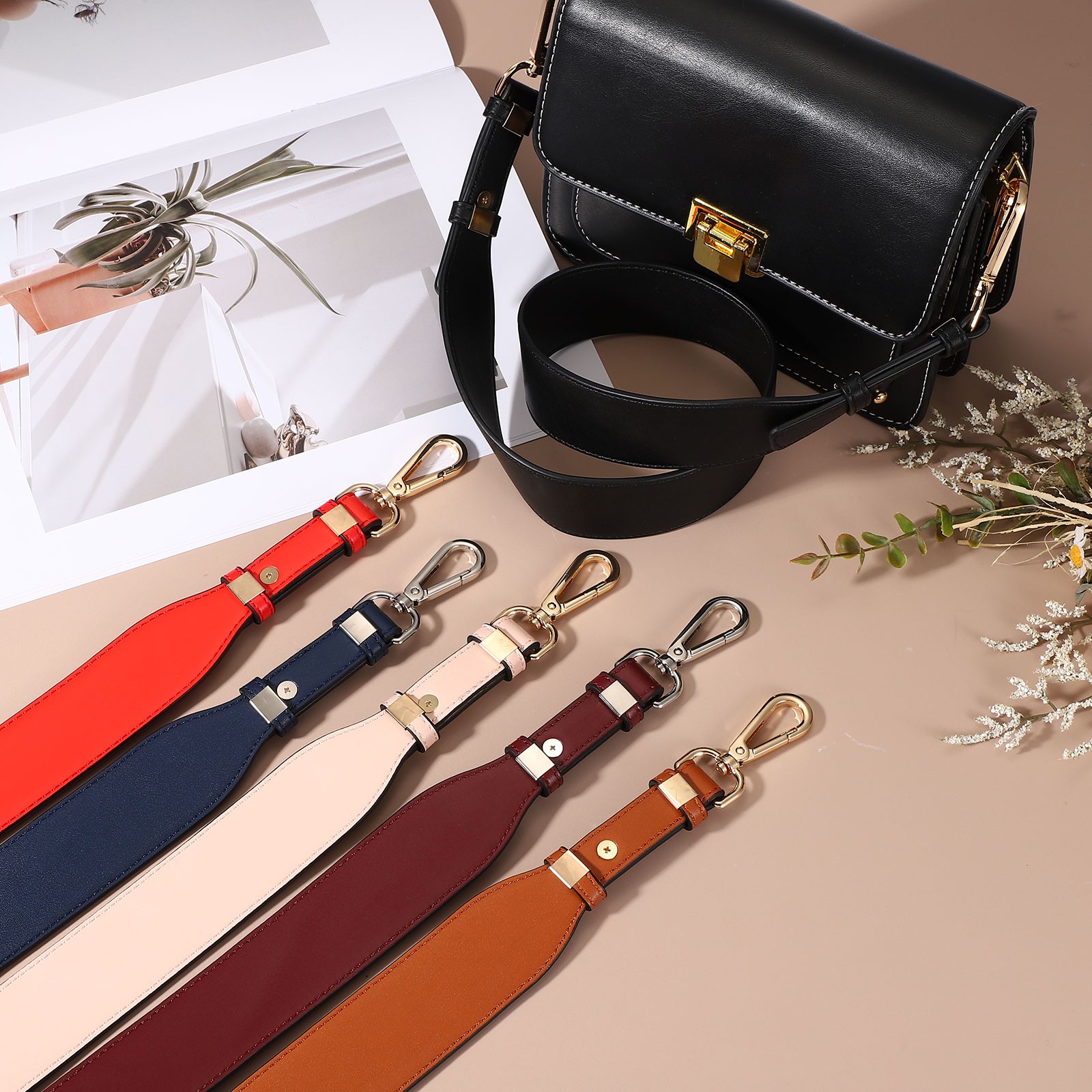 Leather Purse Strap Replacement Crossbody Adjustable Bag Strap Brown/Gold