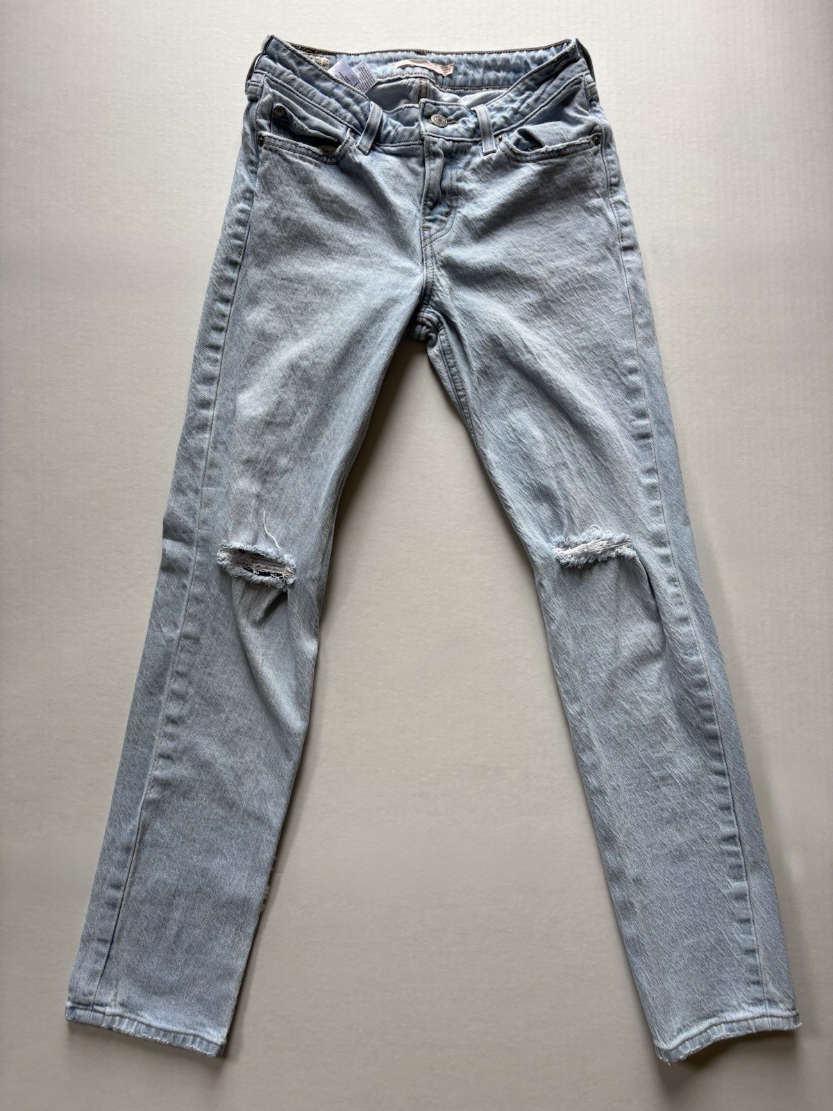 ⁠Levi’s Premium Low Pitch Straight Jeans W25 L31 Light Wash Distressed Denim⁠