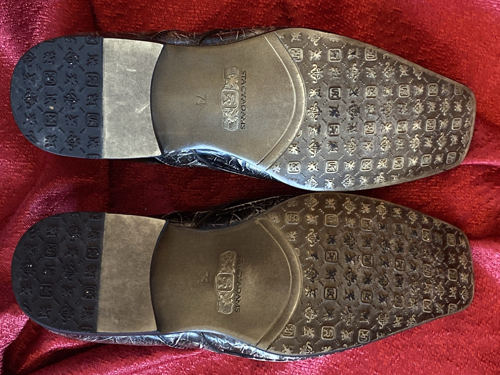 STACY ADAMS Thick Stitch Sq. Toe Slip On Loafer Black Marble Leather Sz 7.5 VTG