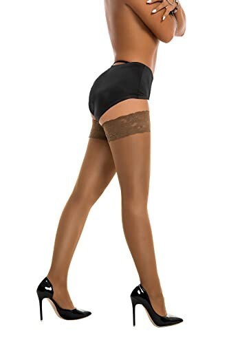 Womens Thigh High Stockings Silicone Lace Top Stay Up Silky Semi-Sheer Pantyhose