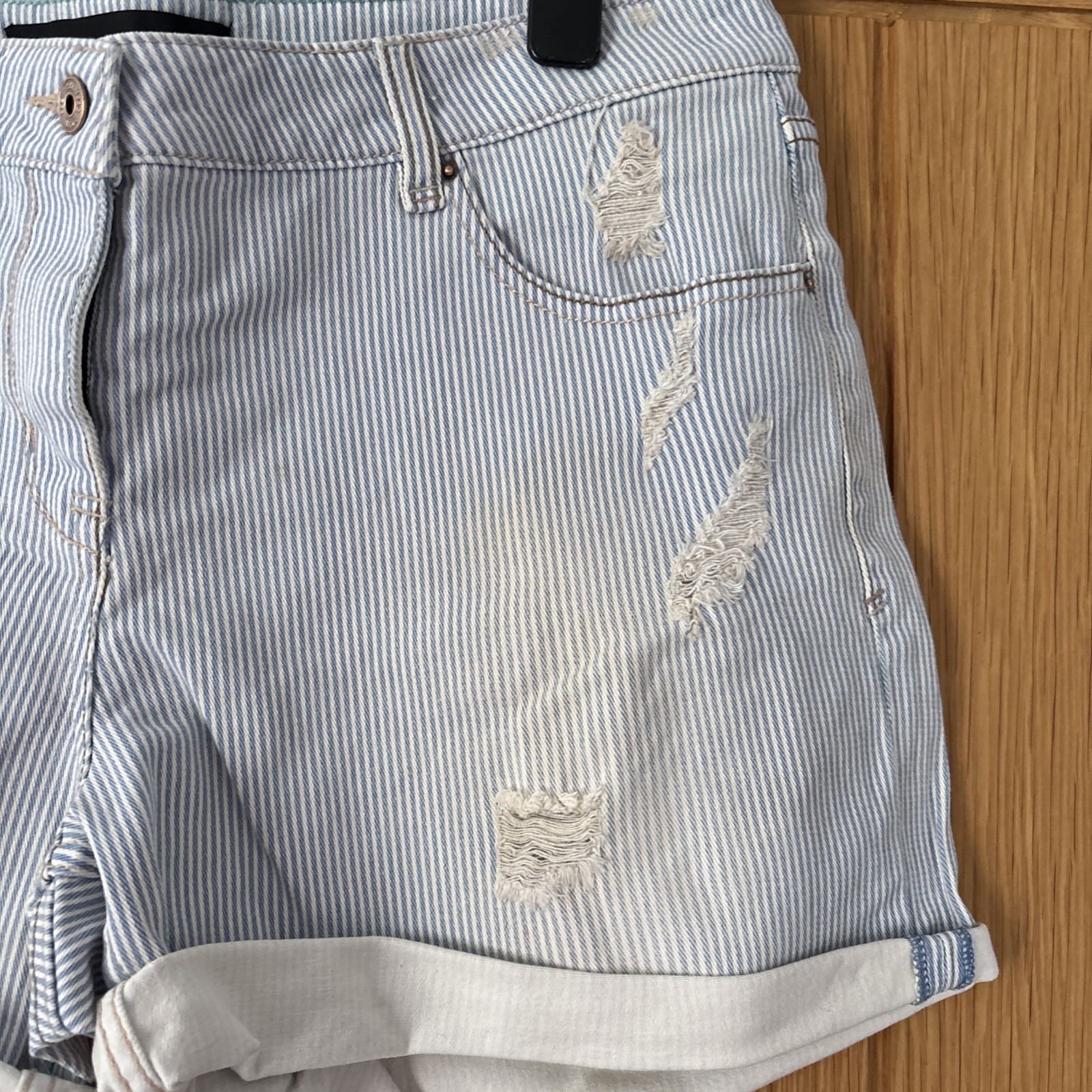 Next Light Wash Striped Distressed Denim Shorts Size 16 BNWOT