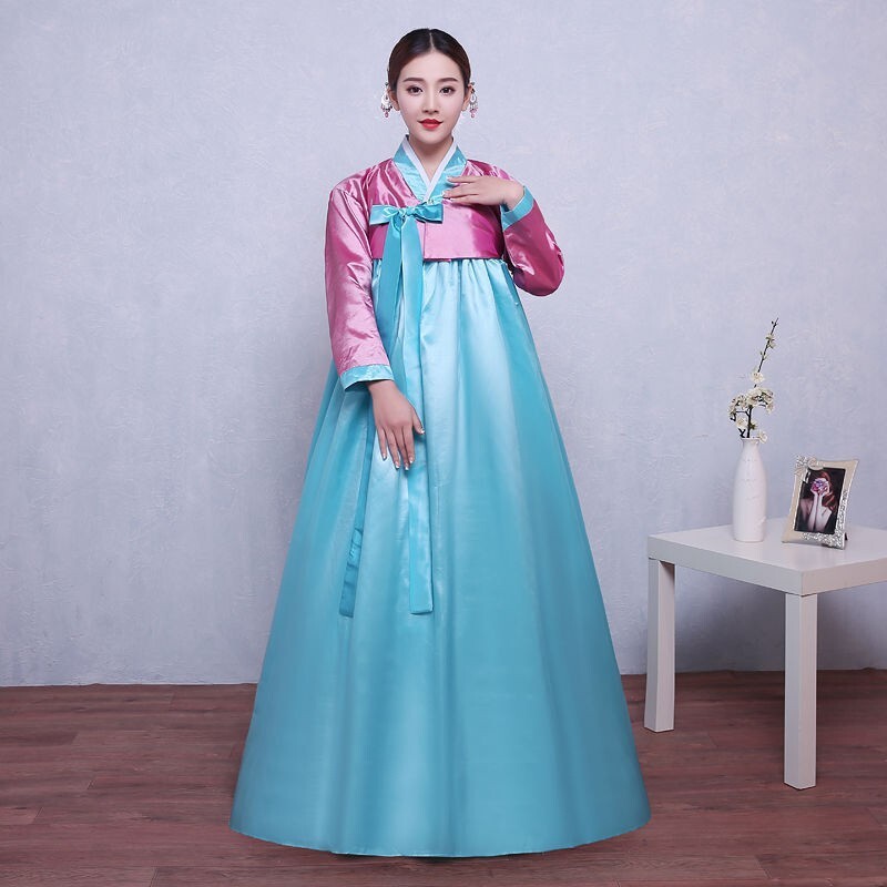 Ethnic Korean Hanbok Modern Women Asian Folk Stage Dance Performance Costume