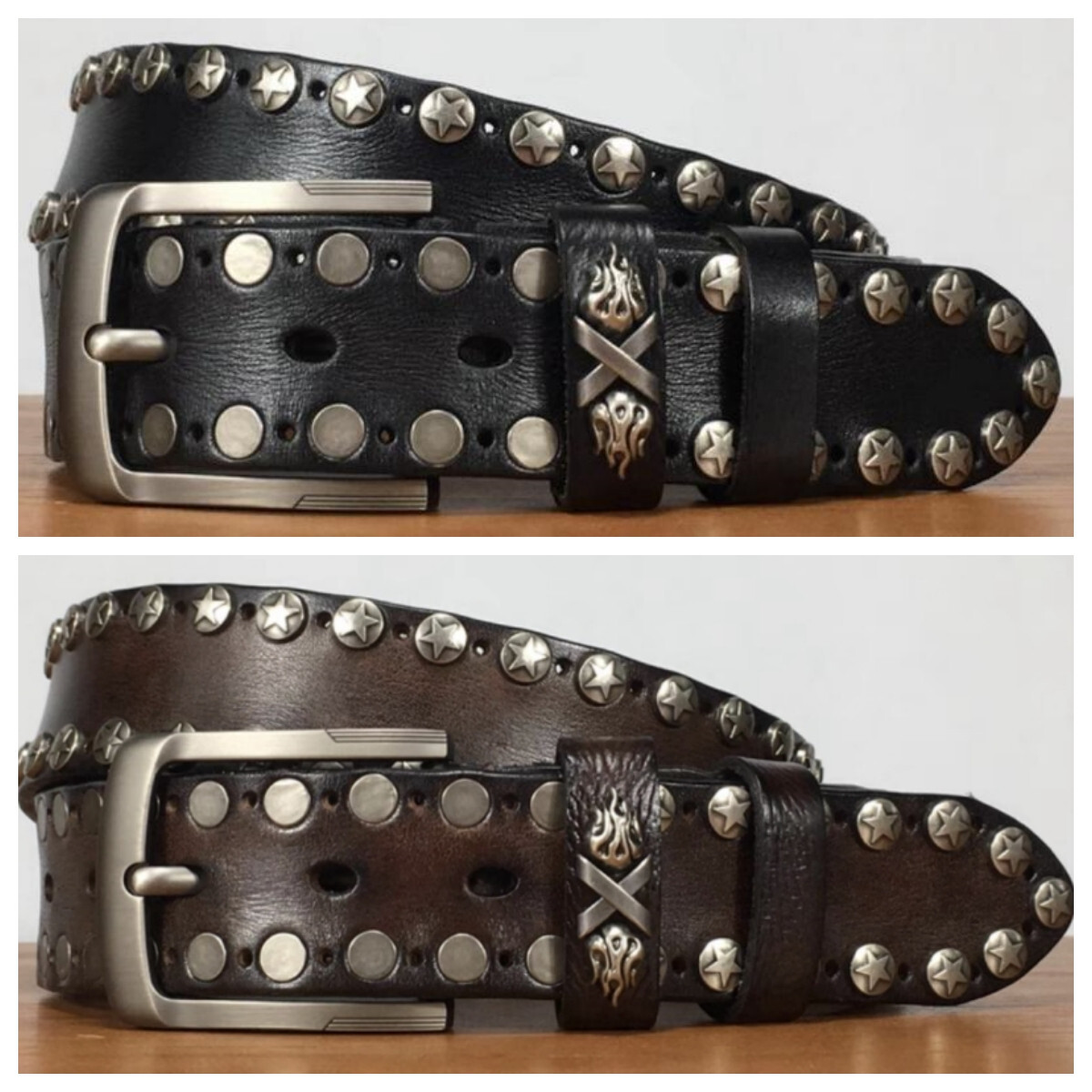 Real Leather Waist Belt Heavy Metal Rivet Studded Unisex Punk Rock Biker Belt