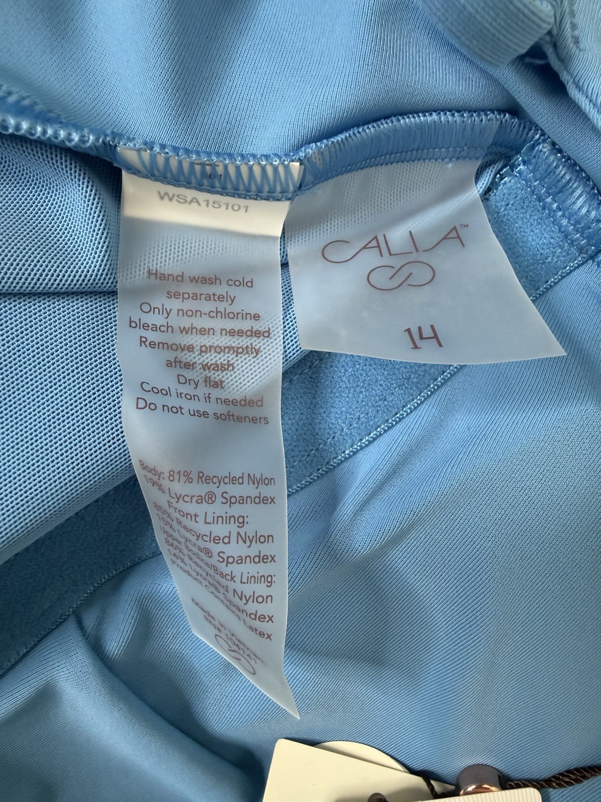 Calia Triangle Strappy Back One Piece Swimsuit Size 14 Tranquil Blue Beach NEW