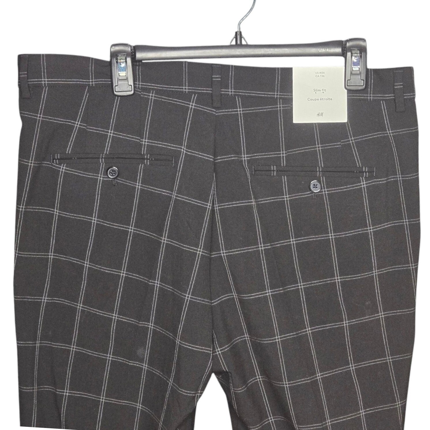 H&M Slim Fit Plaid Career Pants Black Checkered Trousers Womens US 36
