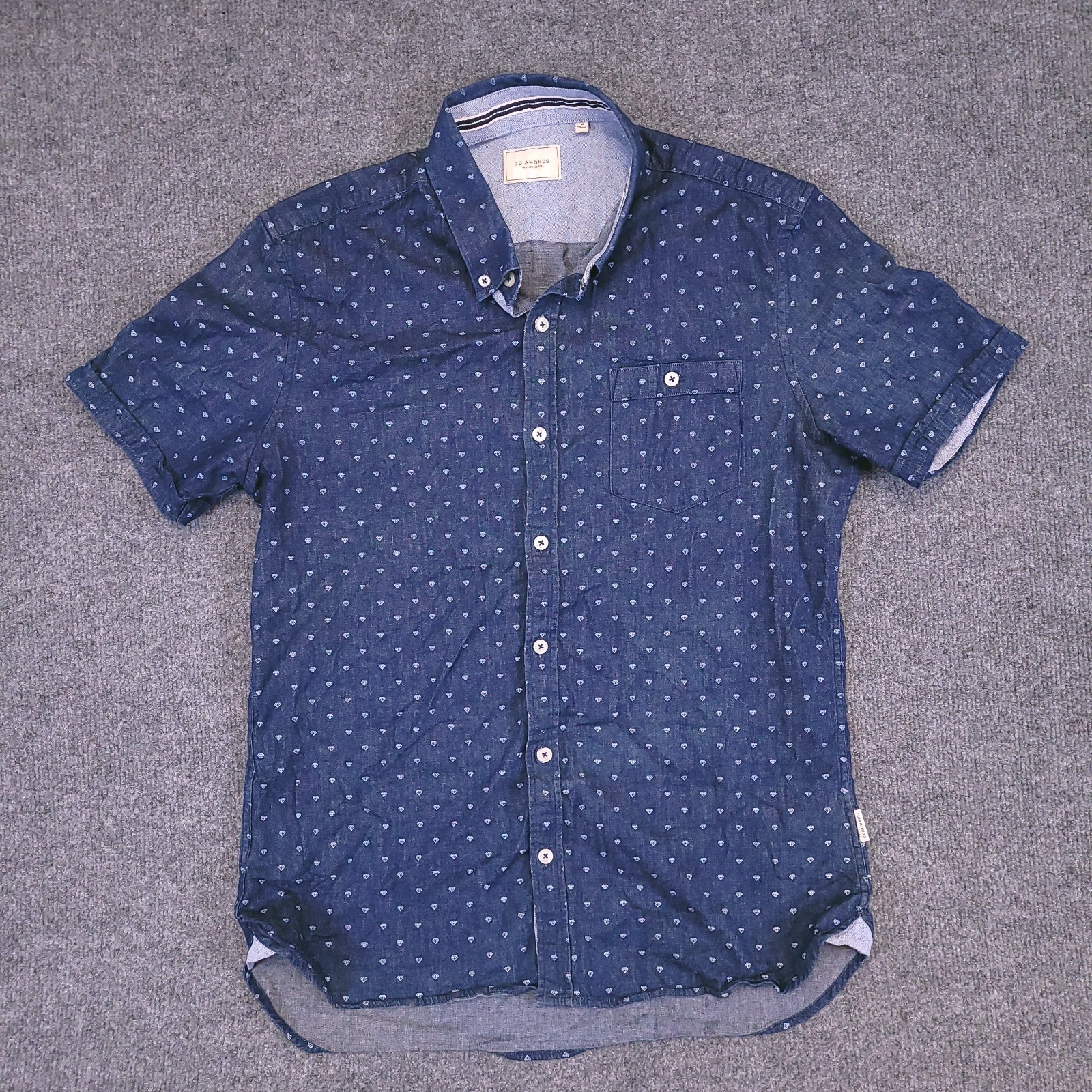 7D 7Diamonds Shirt Mens Medium Button Up Stretch Geometric Cuffed Button Down
